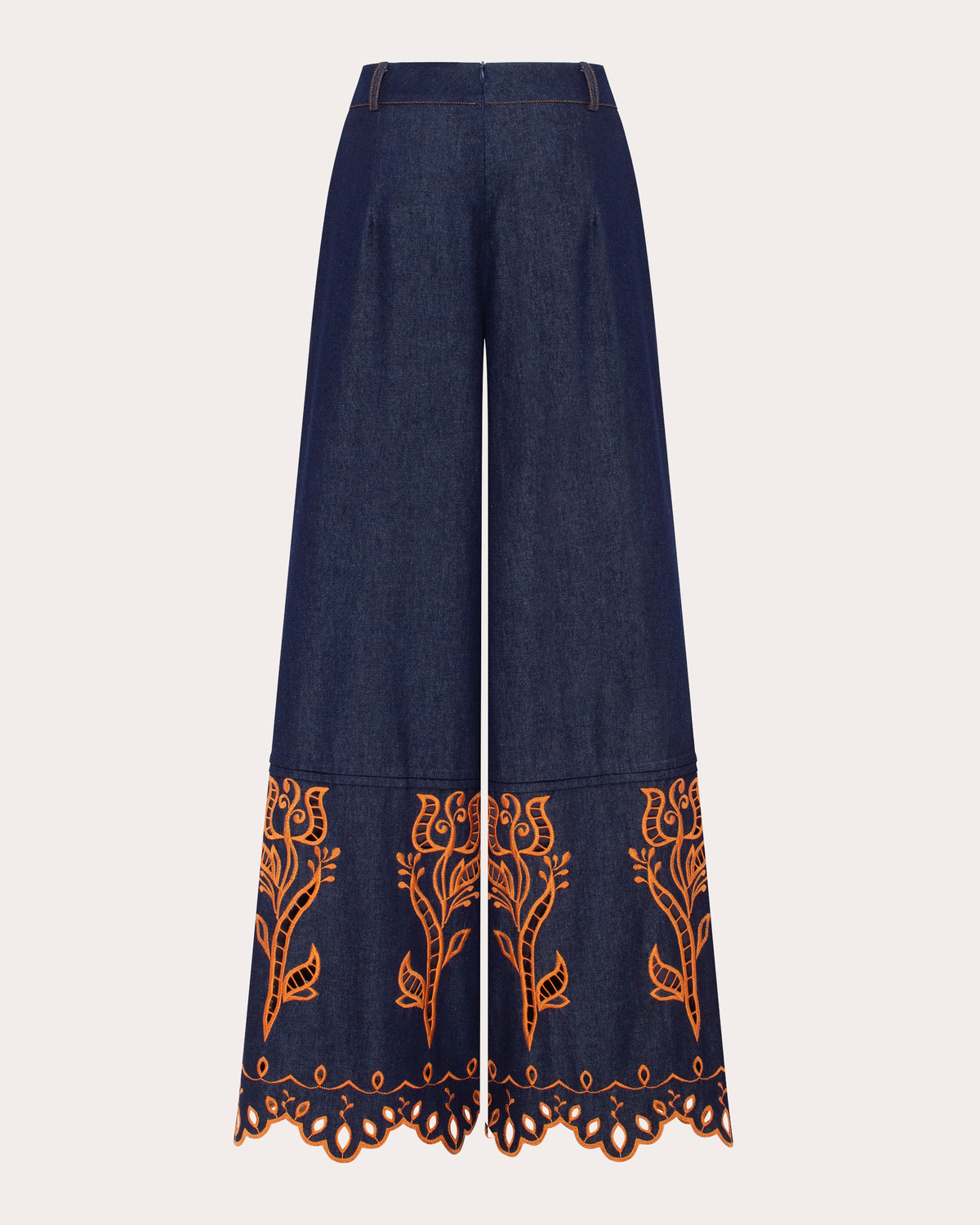 Velvet Rose Embroidered Denim Wide-Leg Pants