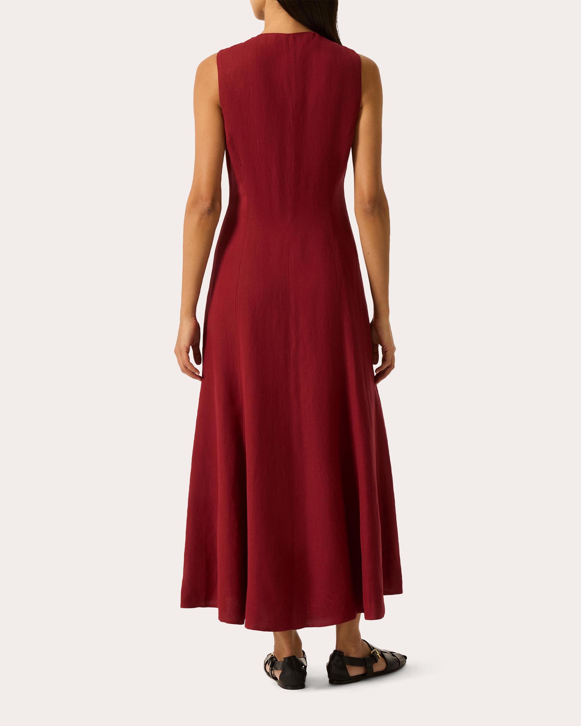 Argent Women's Carroll Linen-Blend Button Maxi Dress in Red Size US 2