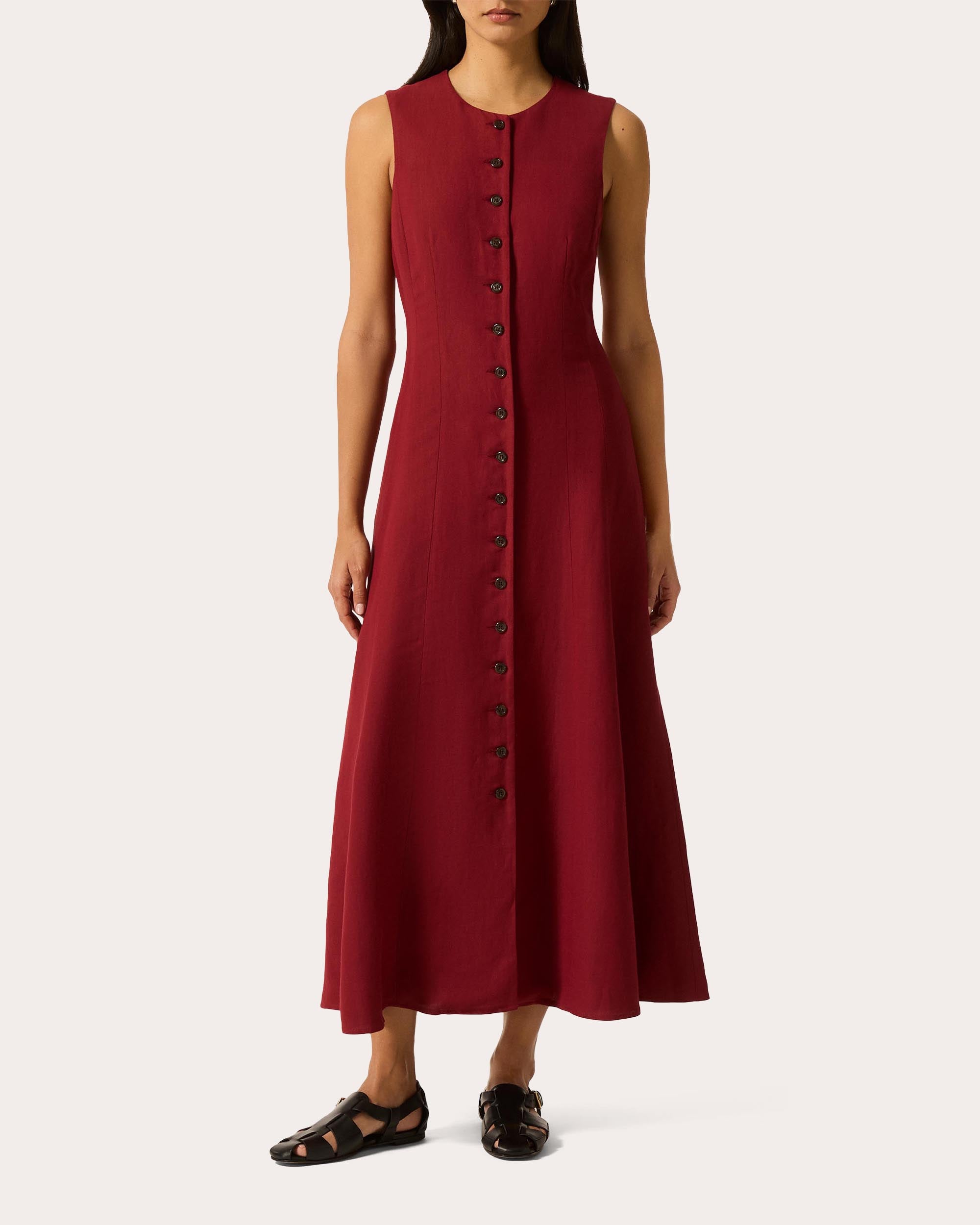 Argent Women's Carroll Linen-Blend Button Maxi Dress in Red Size US 2 | Linen/Viscose/Polyester Argent Women's Carroll Linen-Blend Button Maxi Dress in Red Size US 2 | Linen/Viscose/Polyester