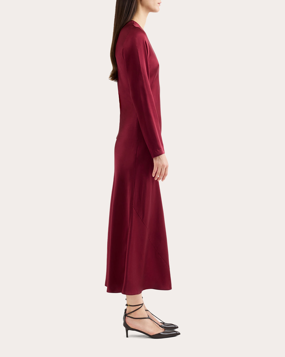 Silk Charmeuse Long-Sleeve Bias Dress