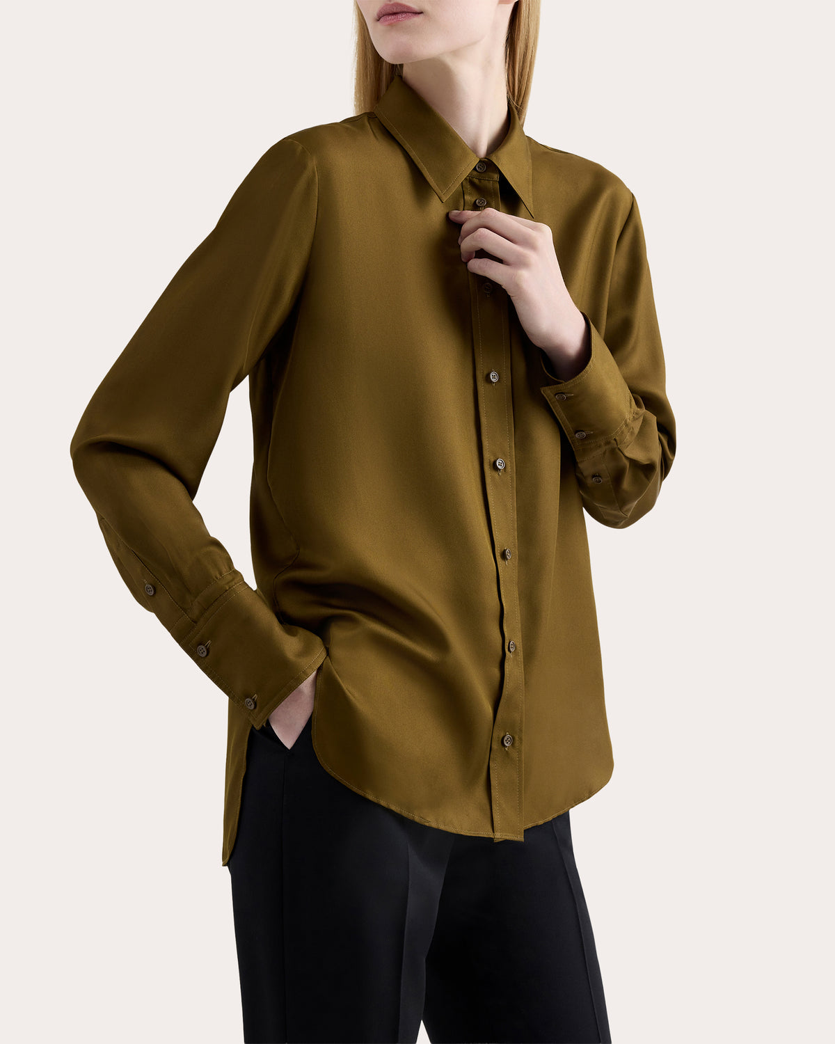 Silk Twill Slim Blouse