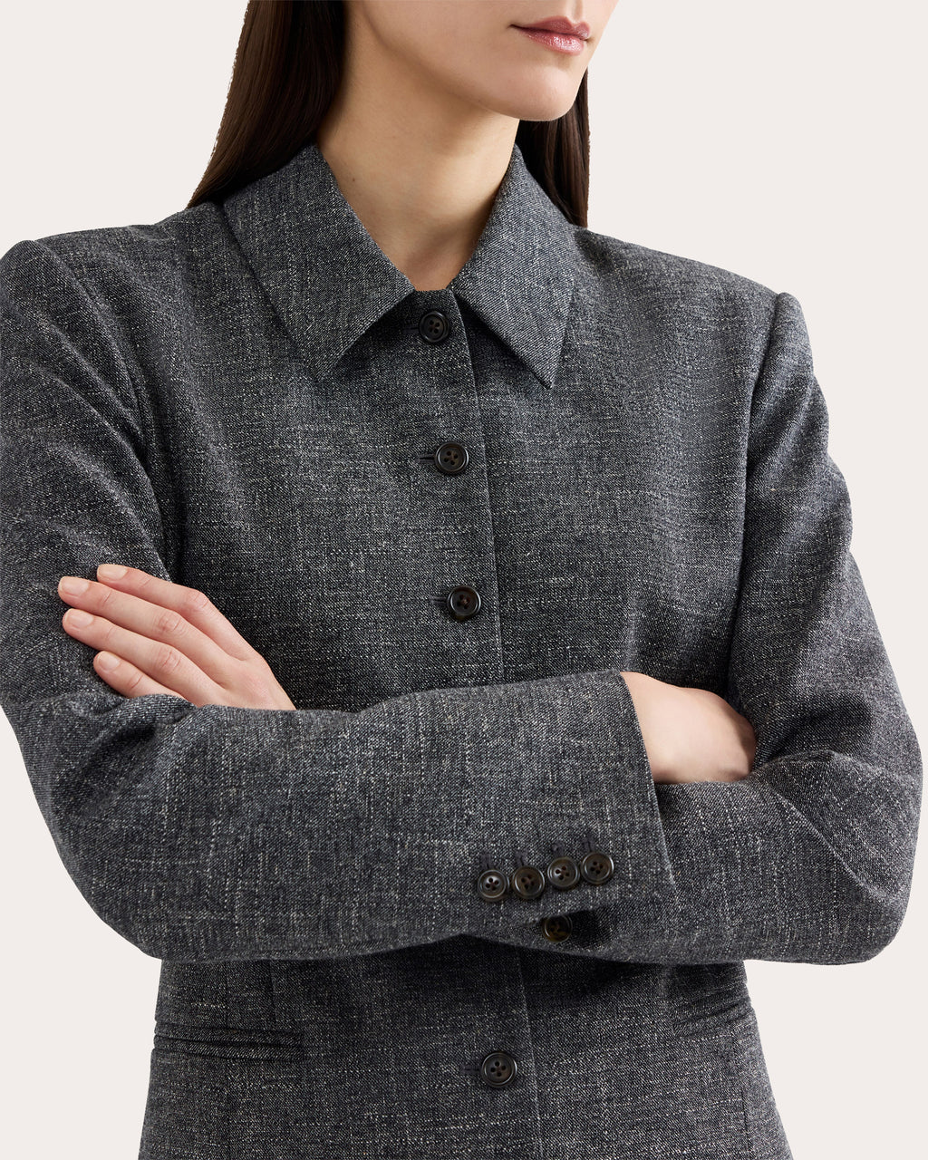 Textured Wool Collared Blazer
