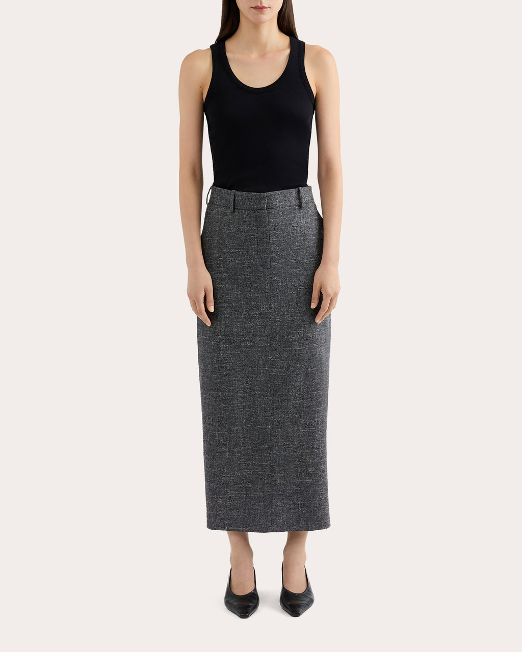 Textured Wool Tailored Maxi Skirt