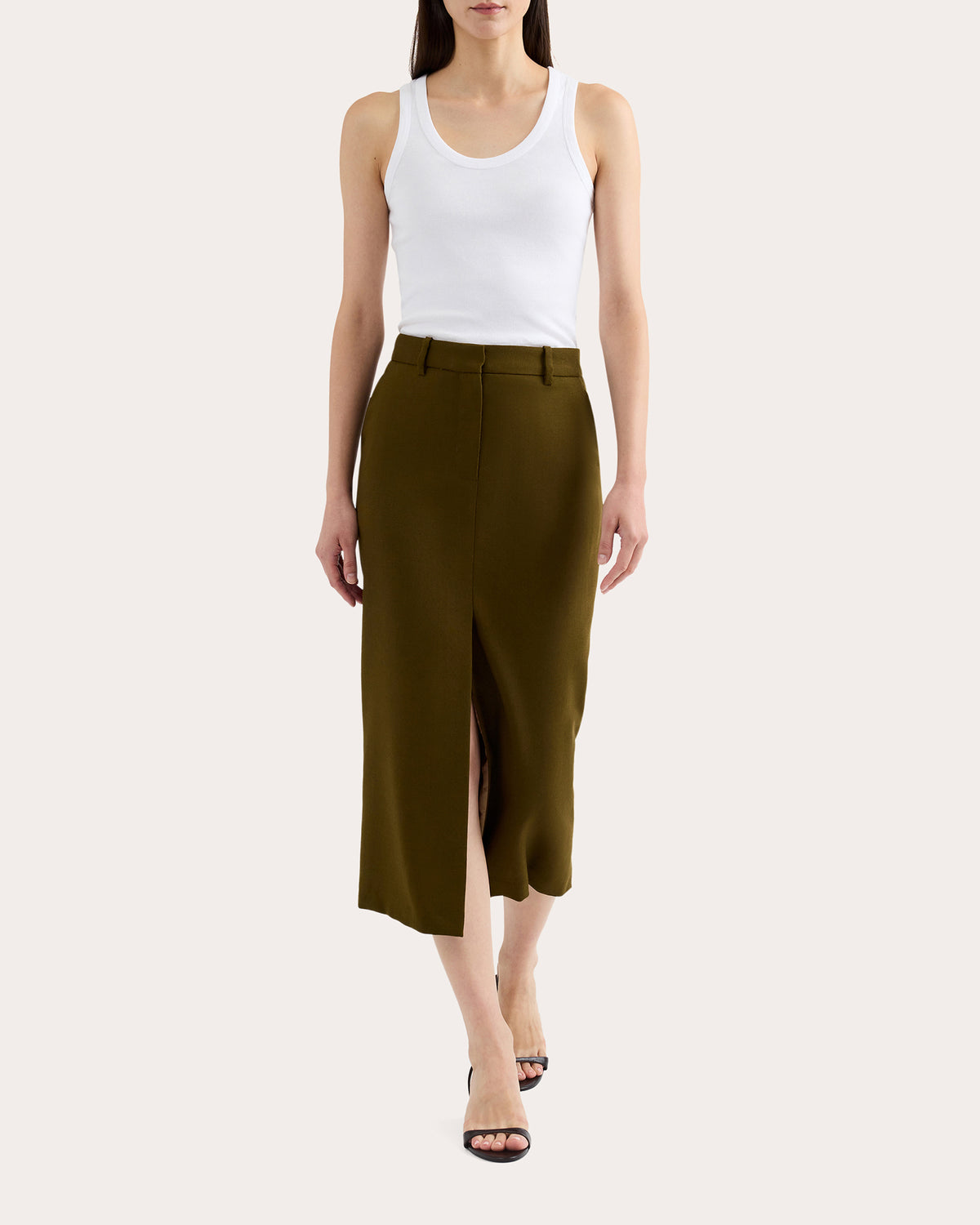 Textured Wool Tailored Midi Skirt