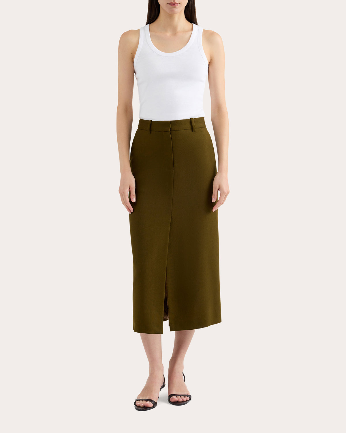 Textured Wool Tailored Midi Skirt