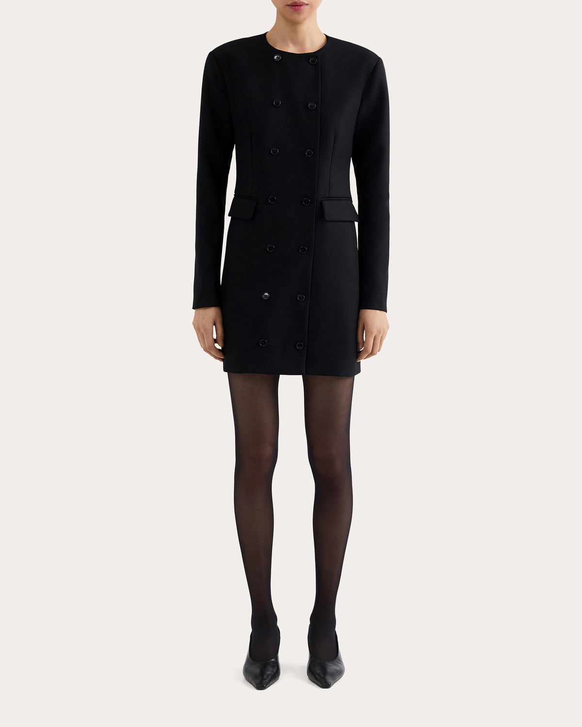 Textured Wool Double-Breasted Mini Dress