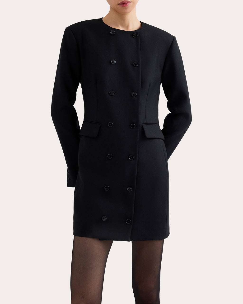 Textured Wool Double-Breasted Mini Dress