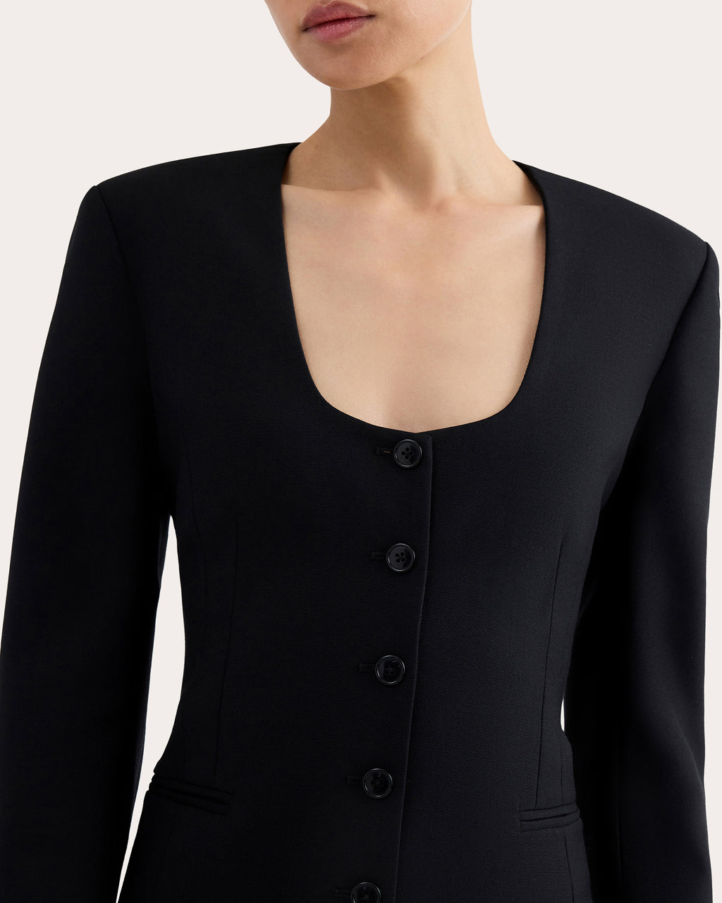 Textured Wool Scoop Neck Blazer