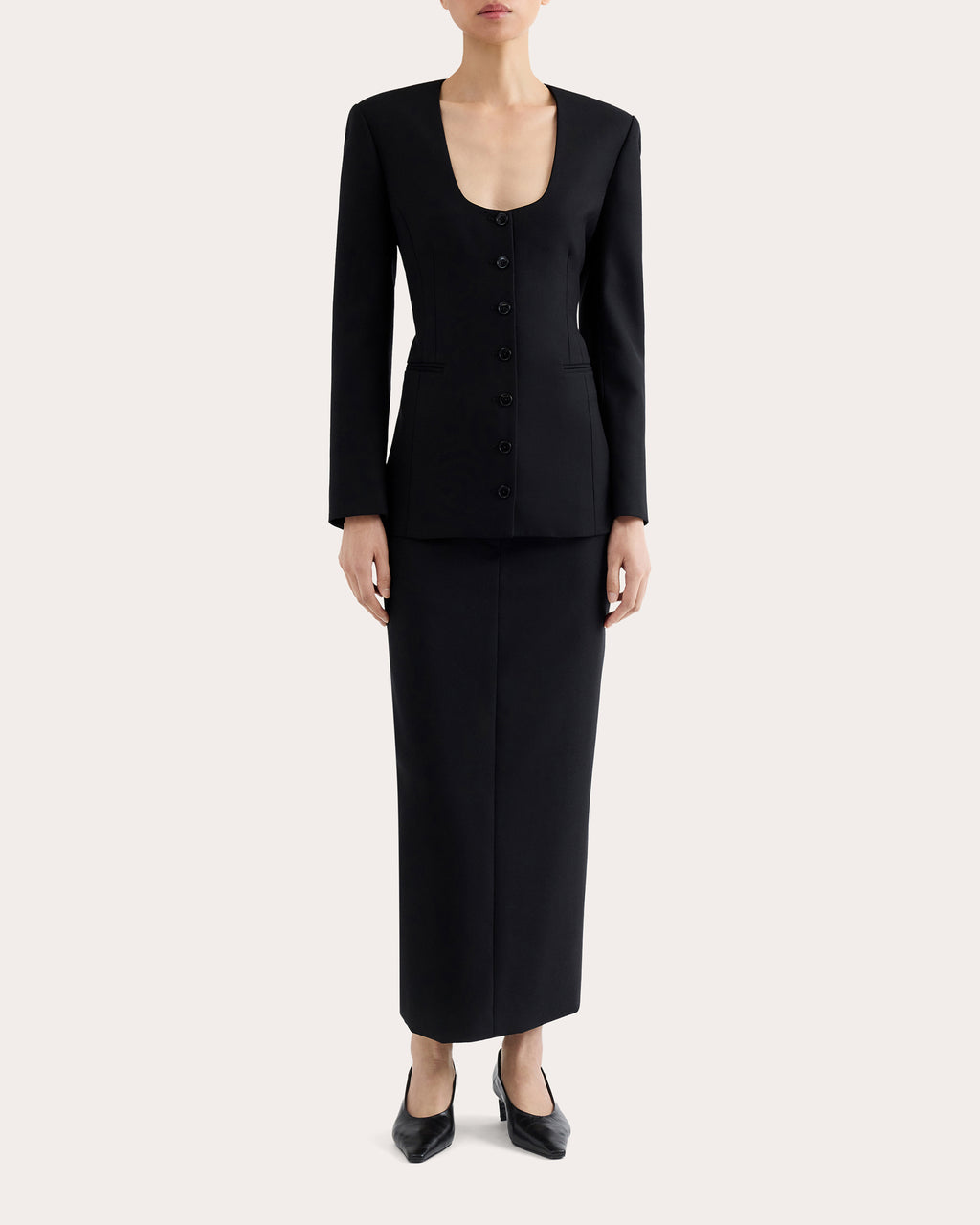 Textured Wool Scoop Neck Blazer
