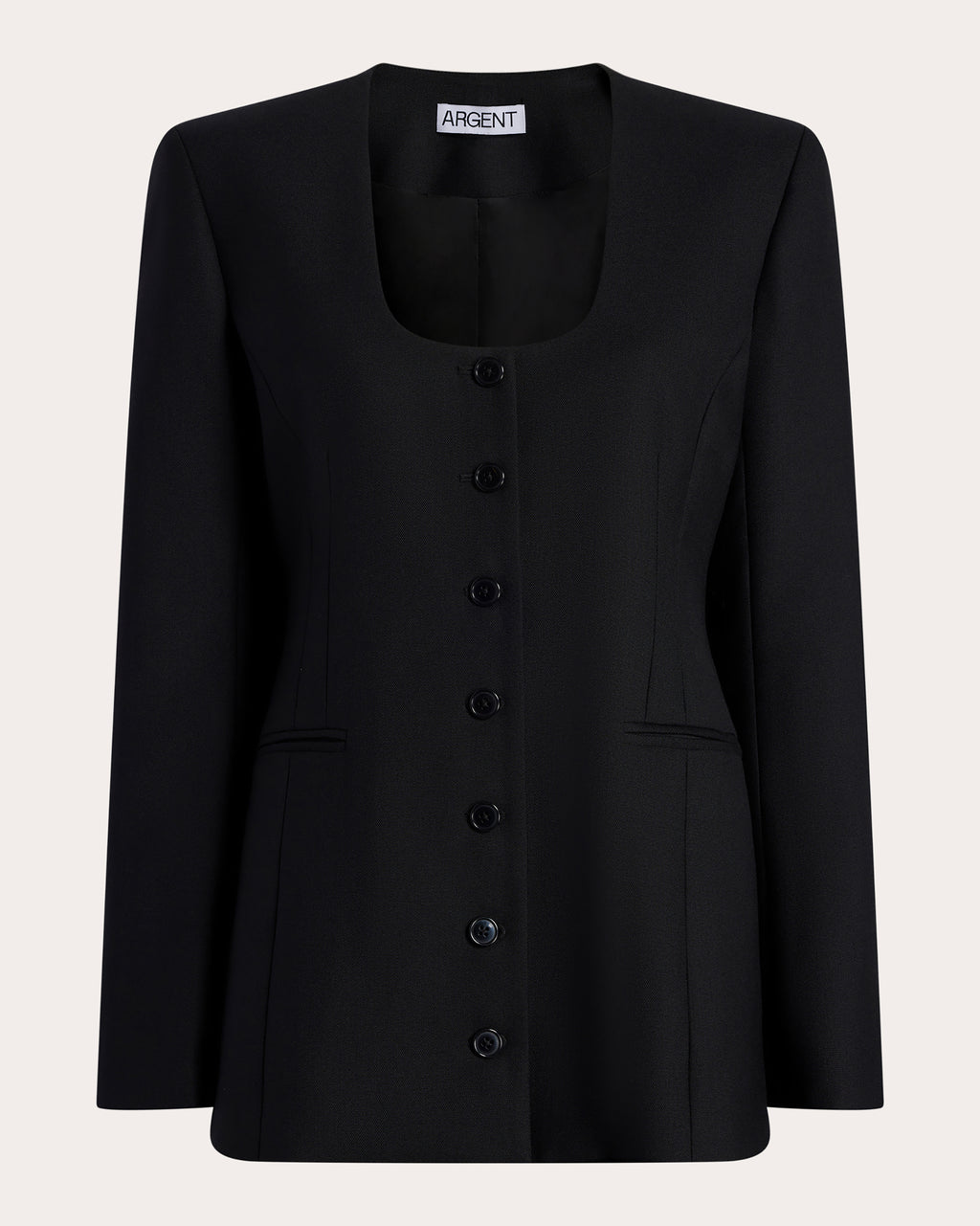 Textured Wool Scoop Neck Blazer