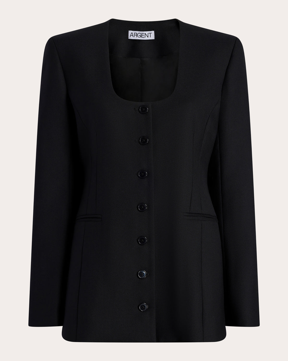 Textured Wool Scoop Neck Blazer