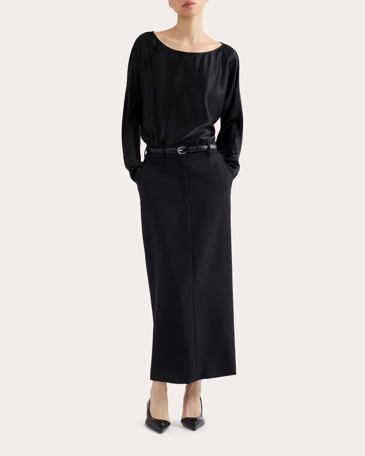 Textured Wool Tailored Maxi Skirt