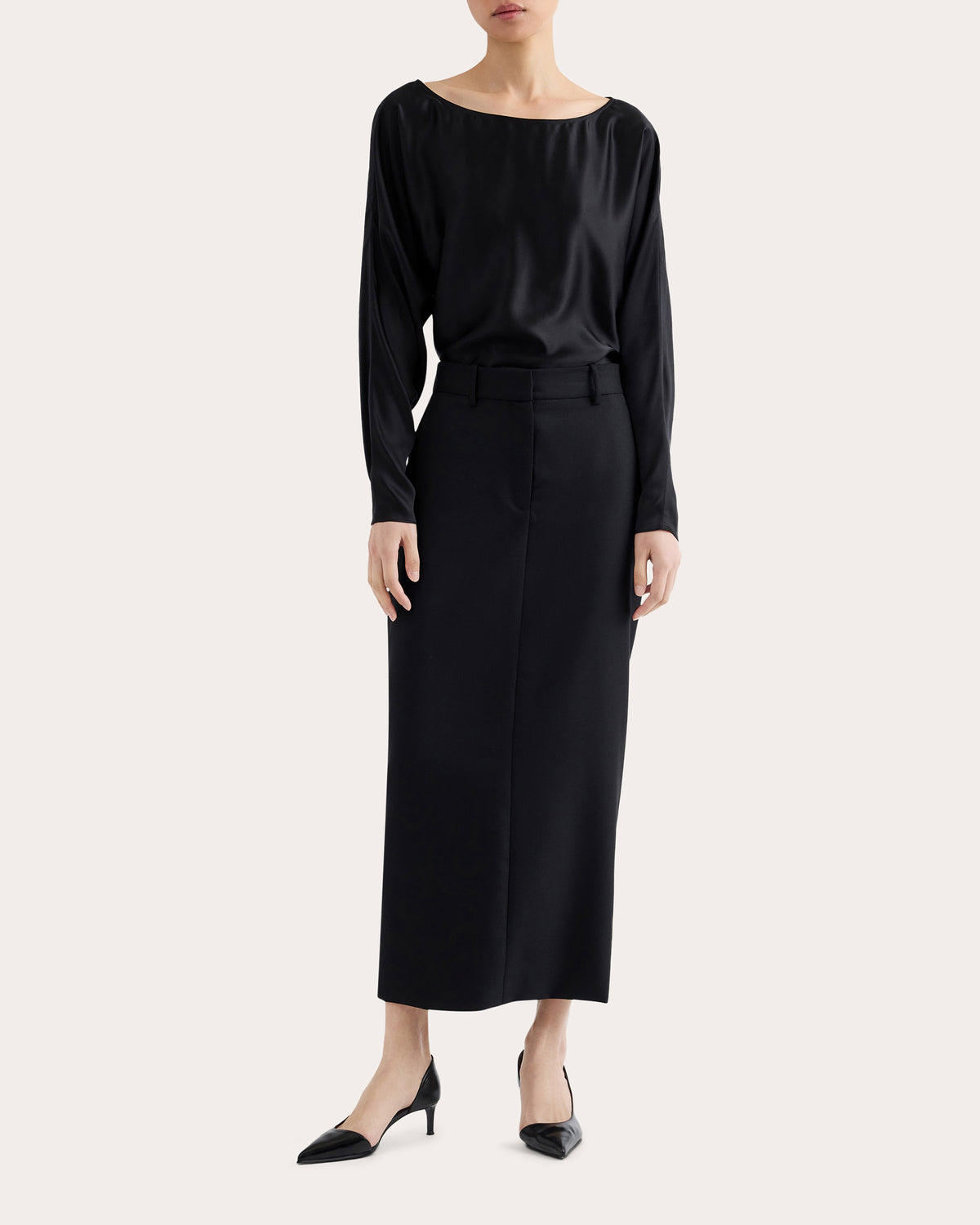 Textured Wool Tailored Maxi Skirt