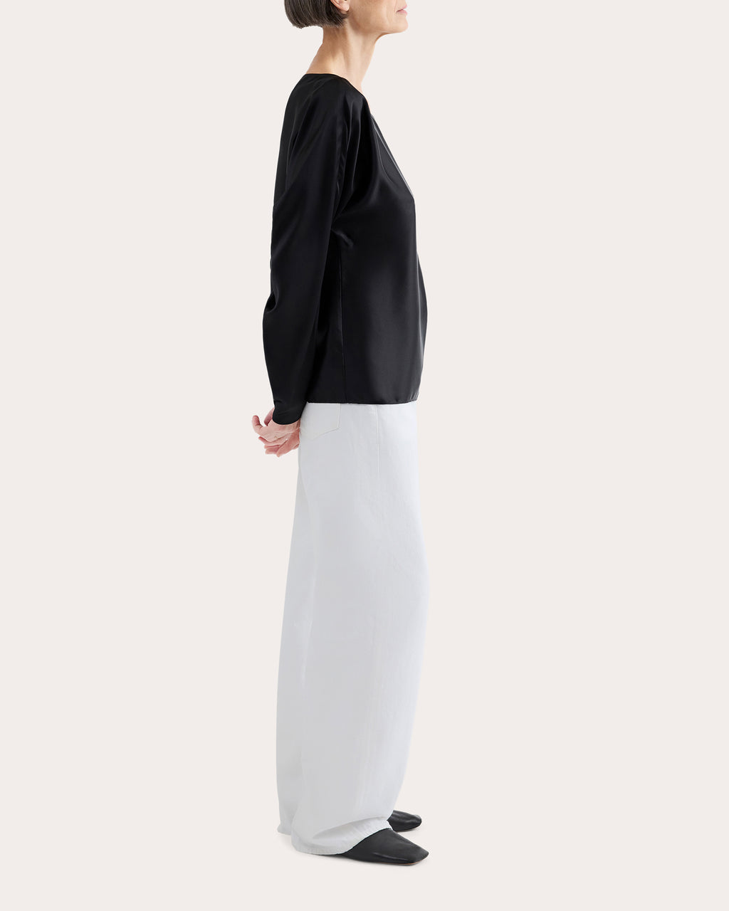 Silk Charmeuse Long Sleeve Drape Top