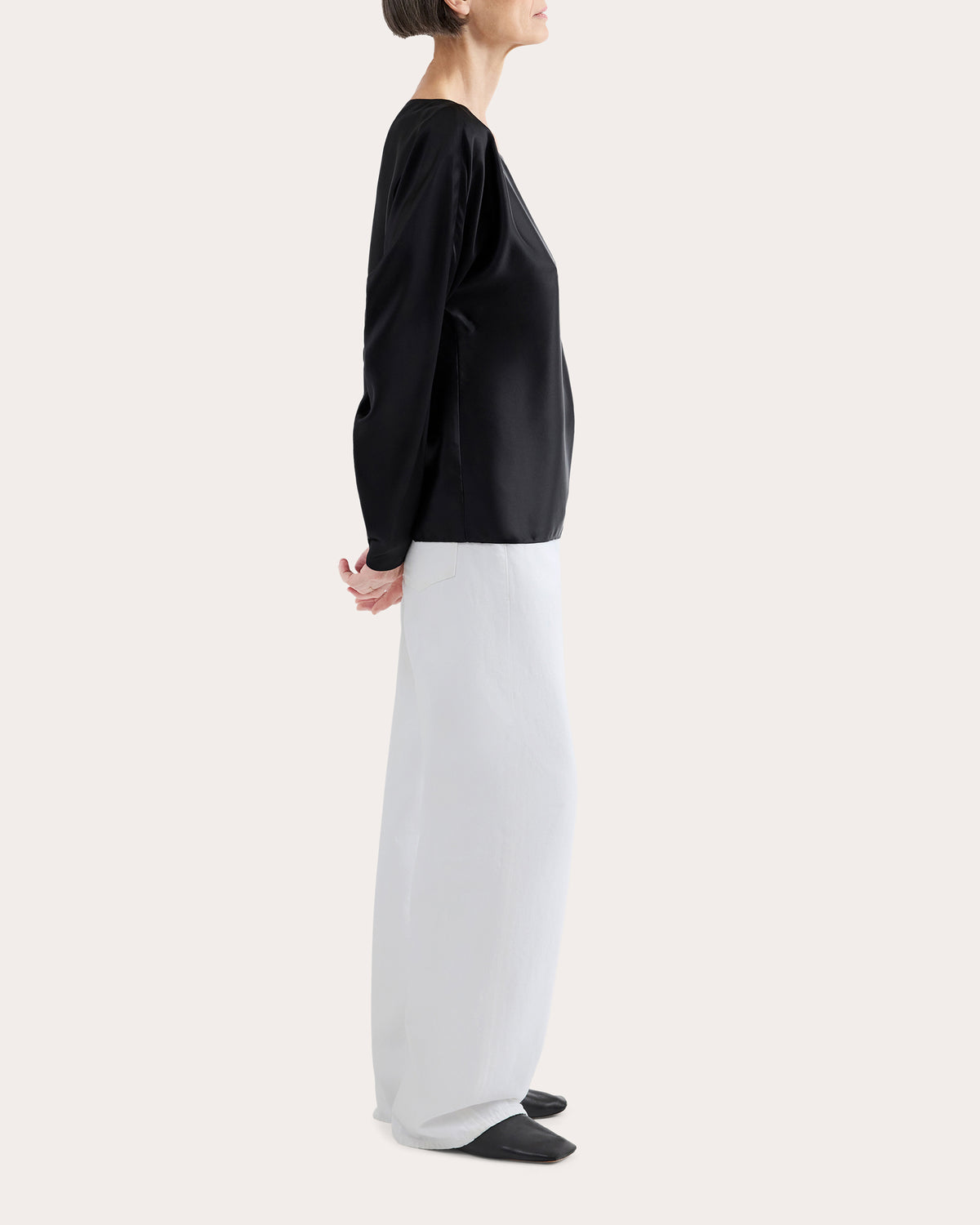 Silk Charmeuse Long Sleeve Drape Top