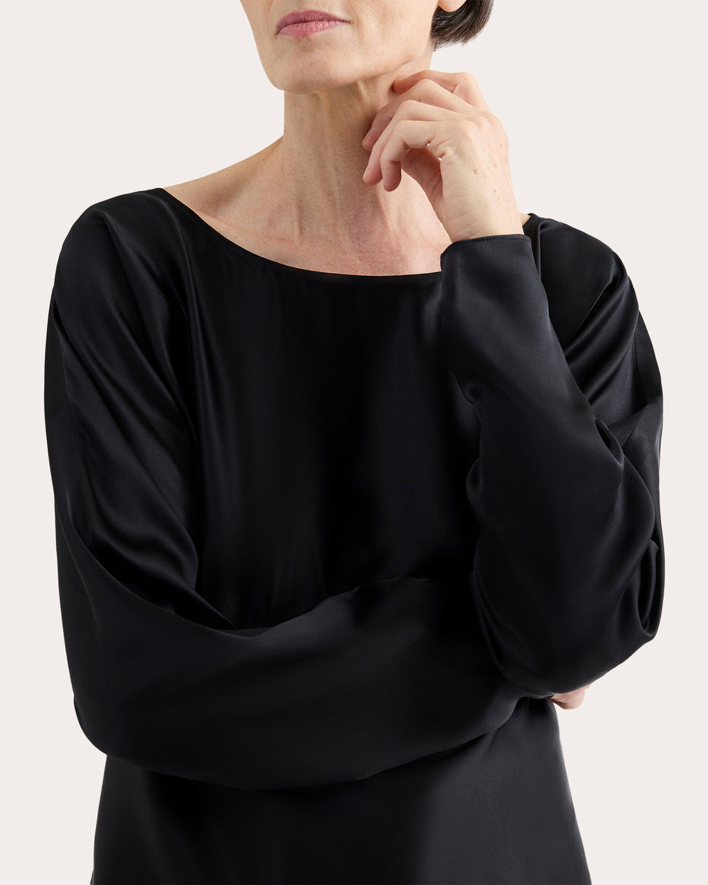 Silk Charmeuse Long Sleeve Drape Top