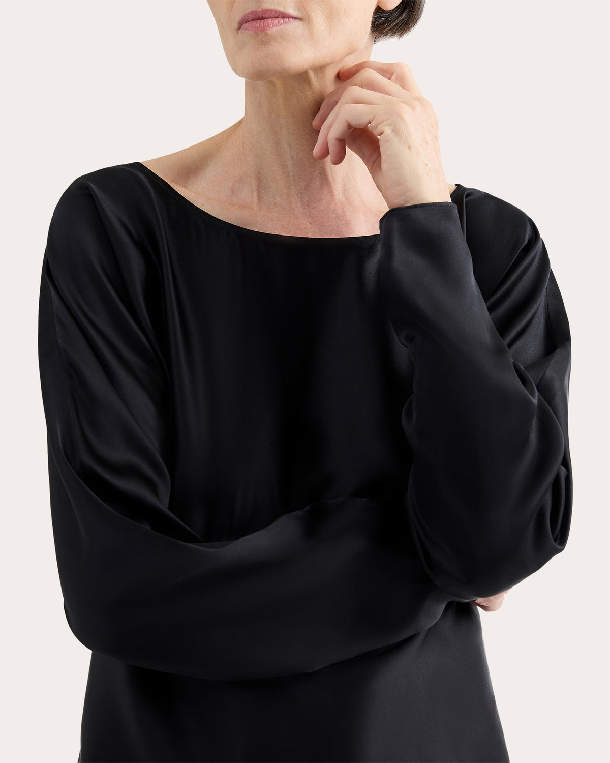 Silk Charmeuse Long Sleeve Drape Top