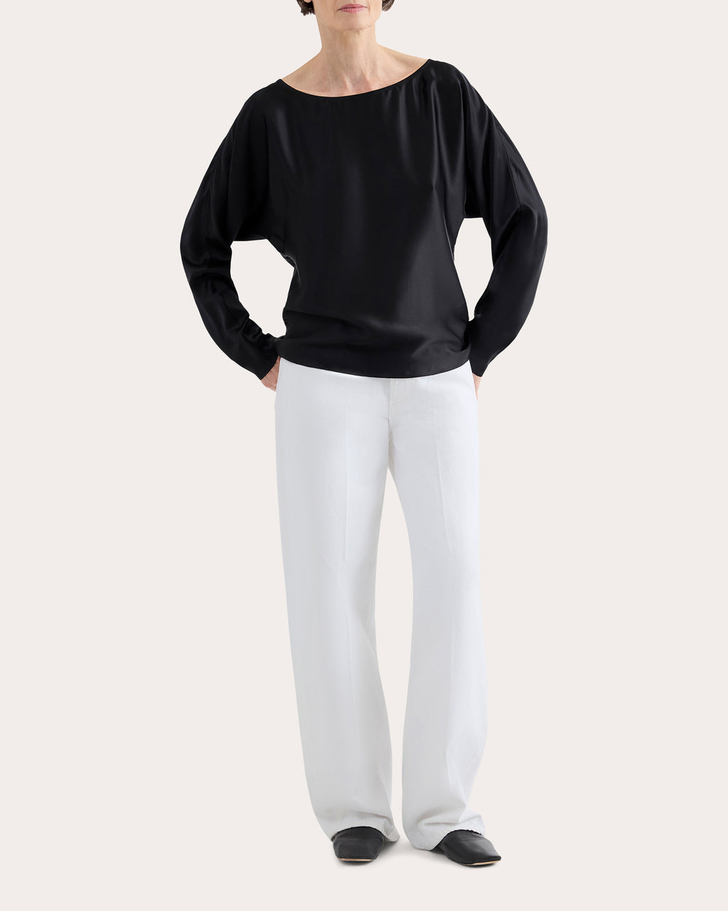Silk Charmeuse Long Sleeve Drape Top