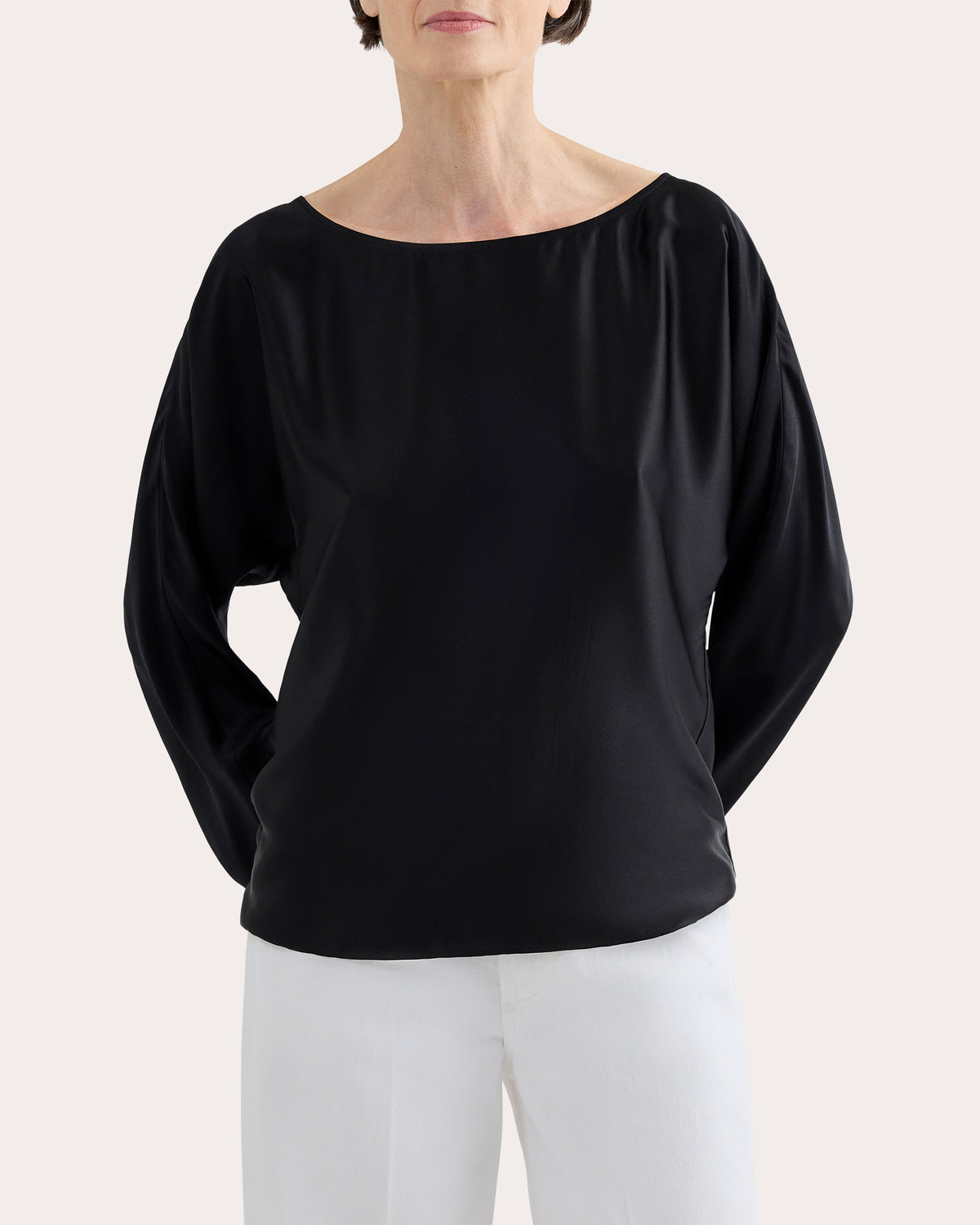 Silk Charmeuse Long Sleeve Drape Top