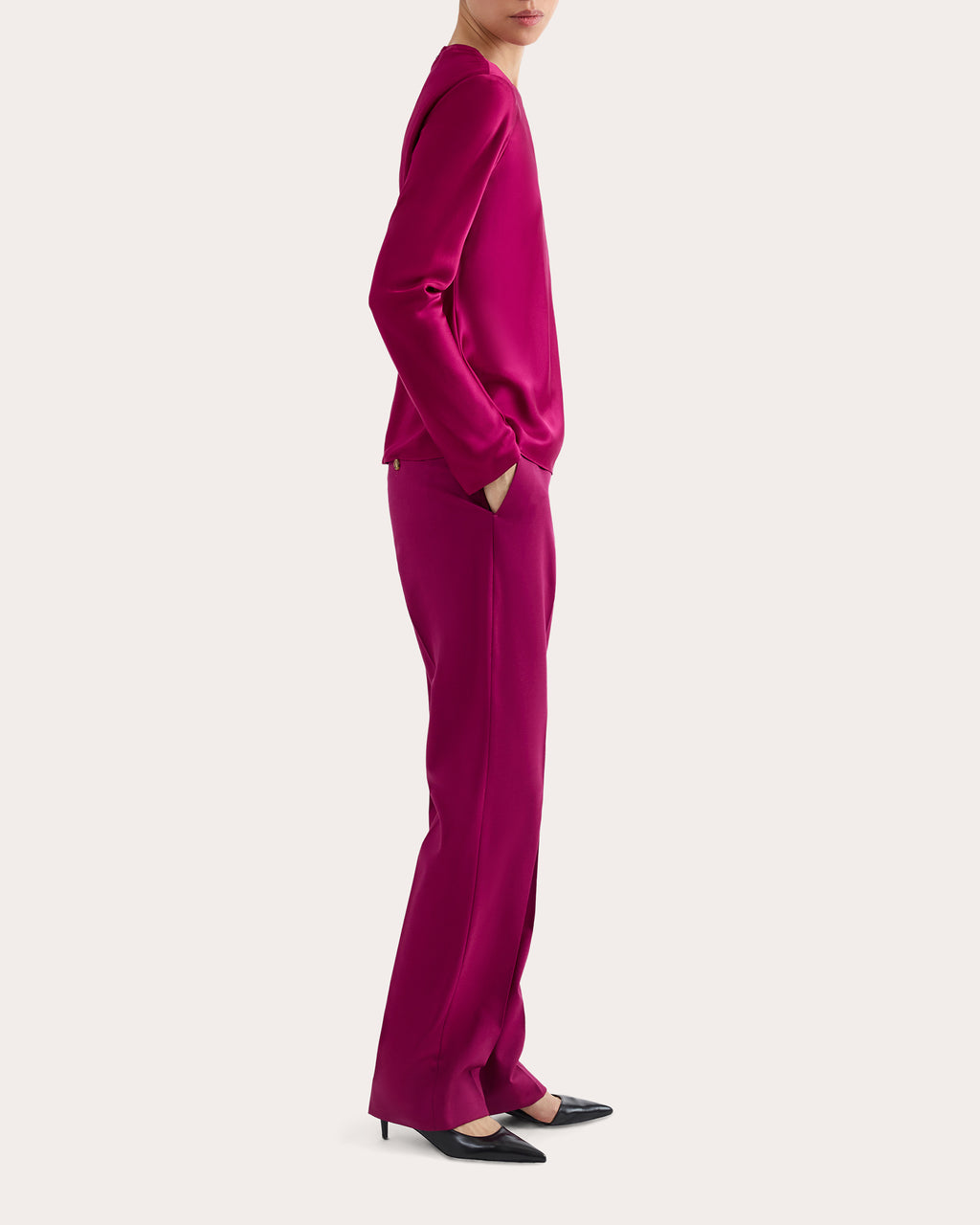 Silk Charmeuse Long-Sleeve Bias Top