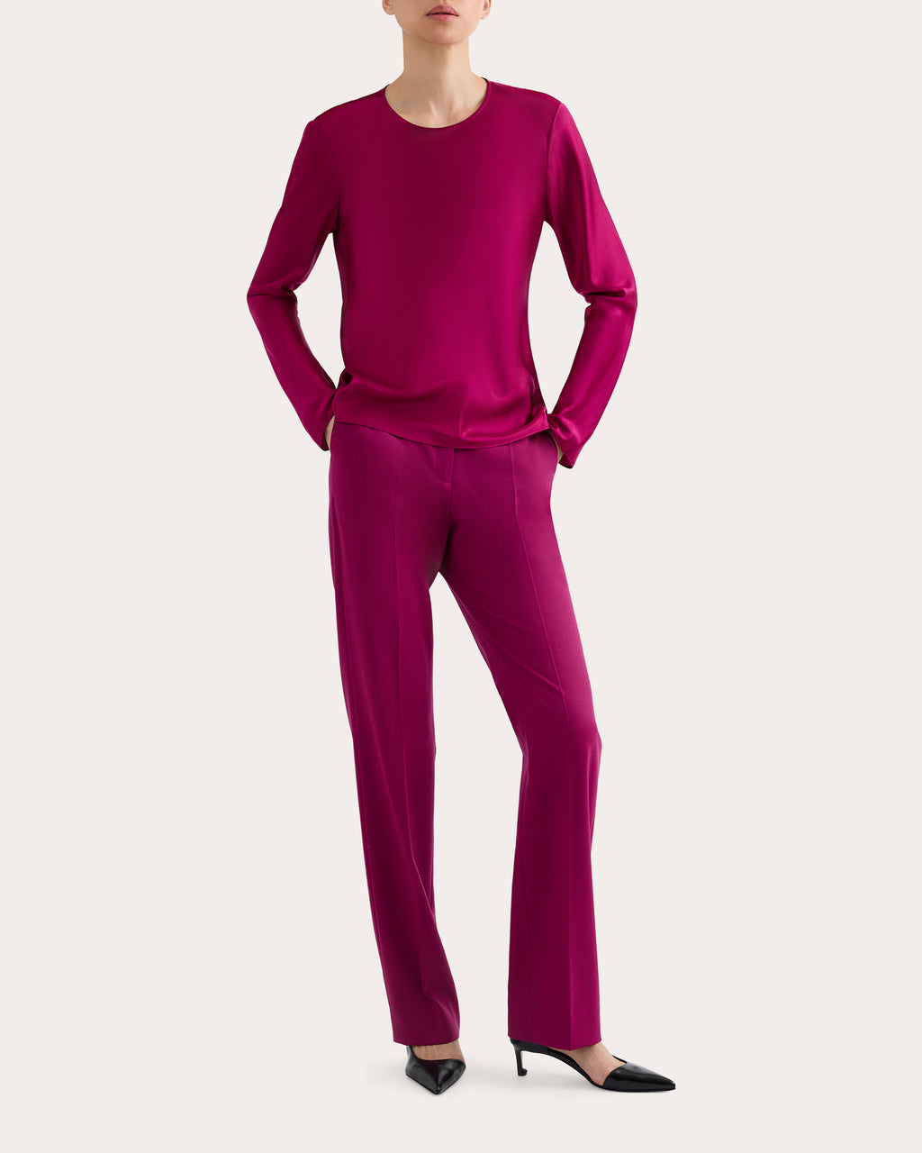 Silk Charmeuse Long-Sleeve Bias Top
