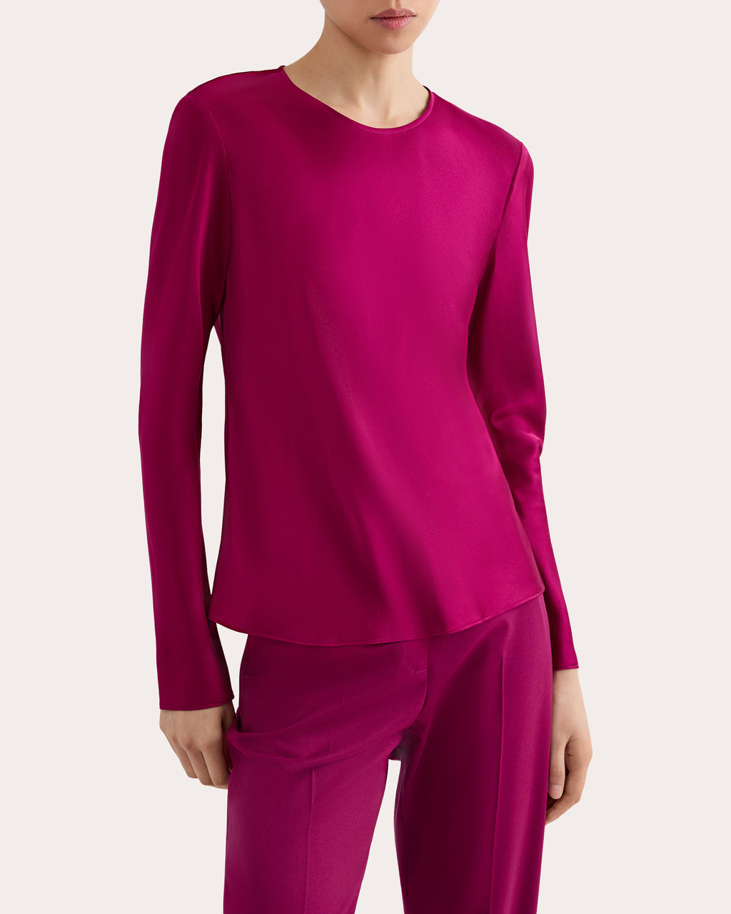 Silk Charmeuse Long-Sleeve Bias Top