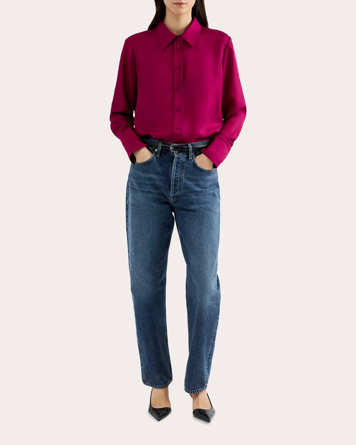 Silk Twill Slim Blouse