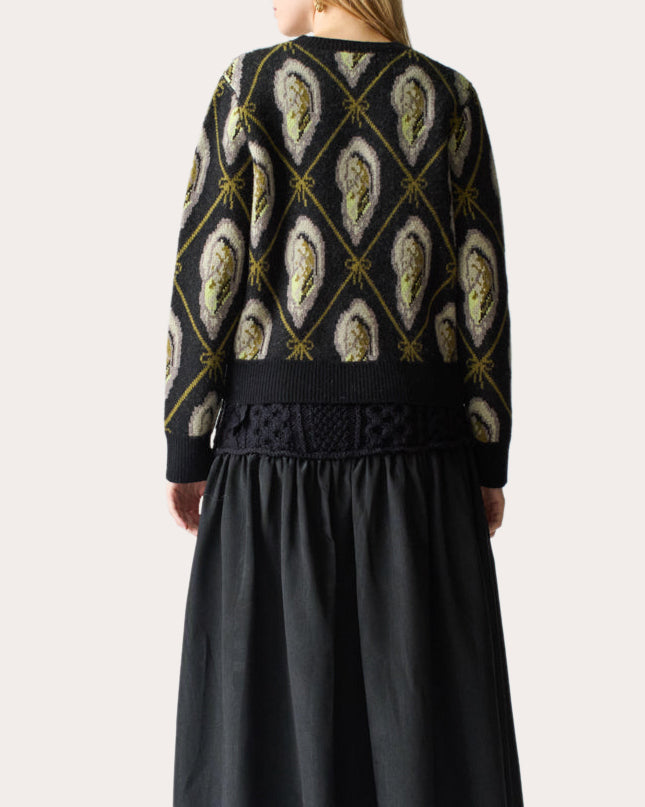 Oyster Jacquard-Knit Wool Cardigan