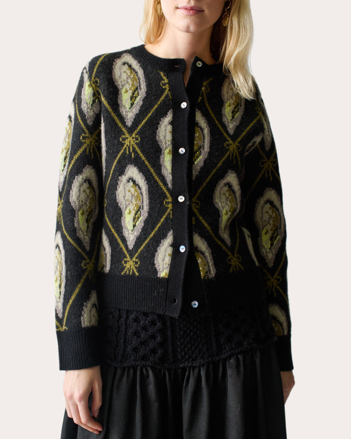 Oyster Jacquard-Knit Wool Cardigan
