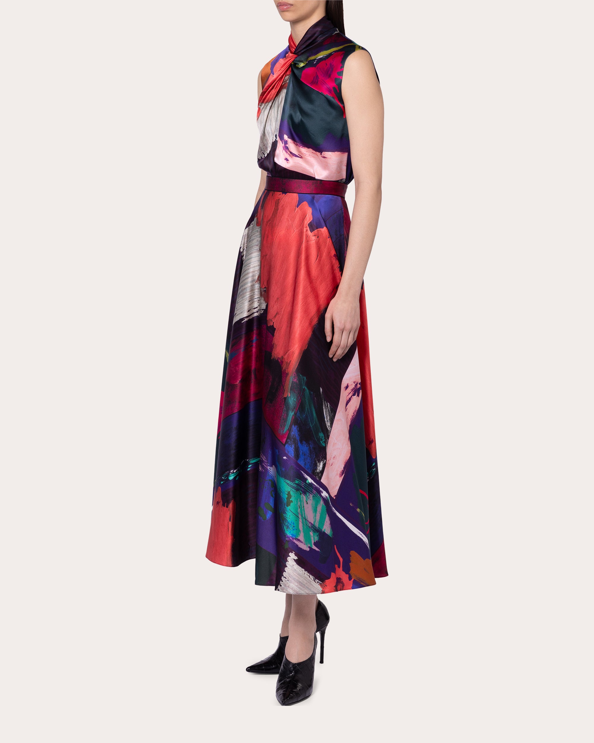 Ava Abstract Silk Gathered Knot Top