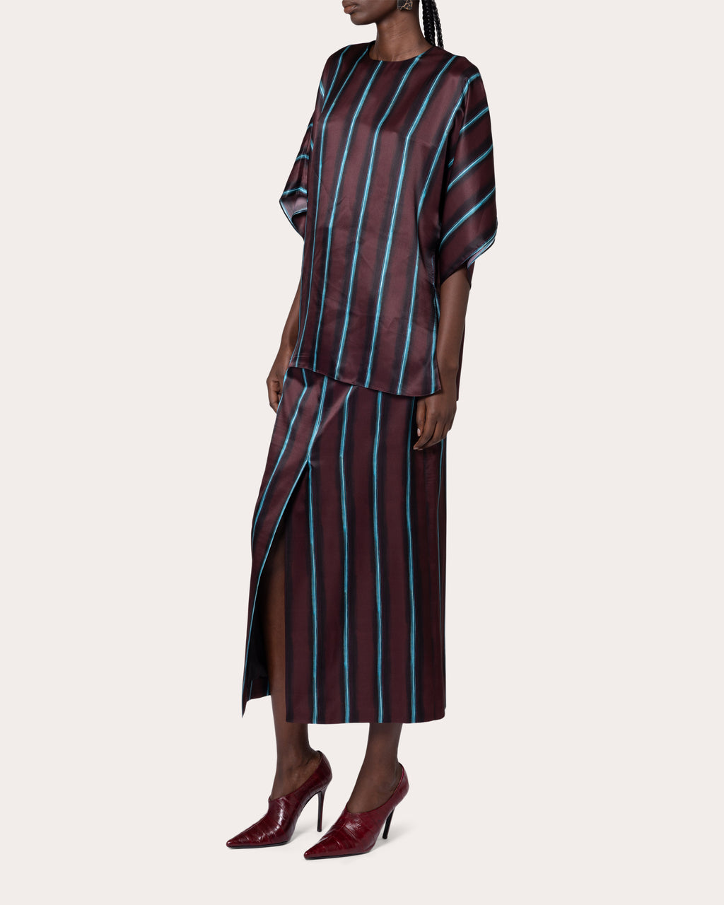 Nadra Stripe Silk Drape Top