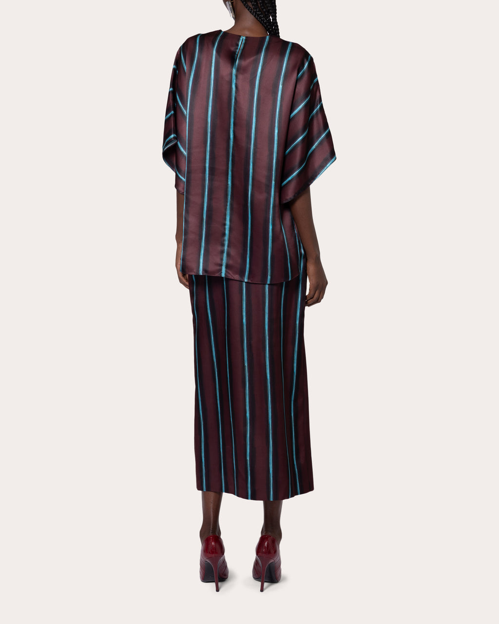 Nadra Stripe Silk Drape Top