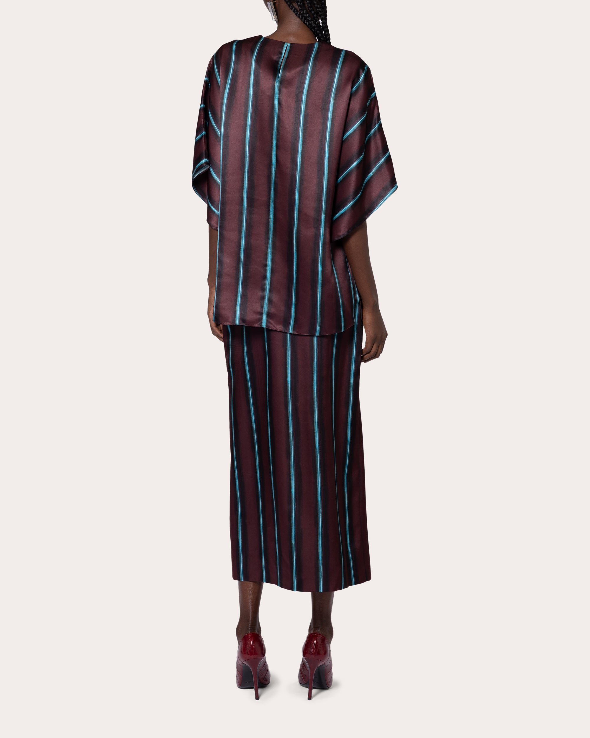 Nadra Stripe Silk Drape Top