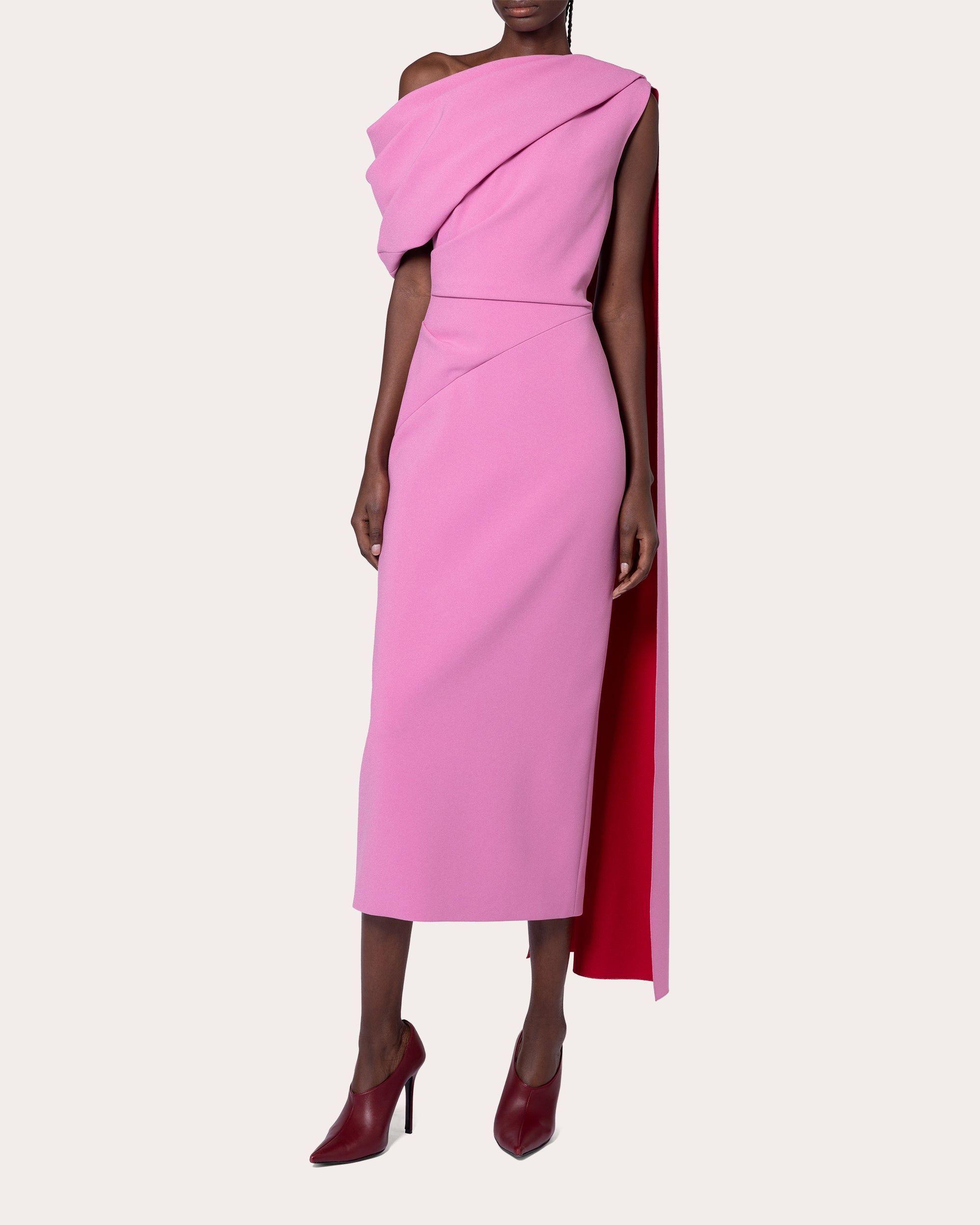 Maite Asymmetric Cape Effect Crepe Midi Dress