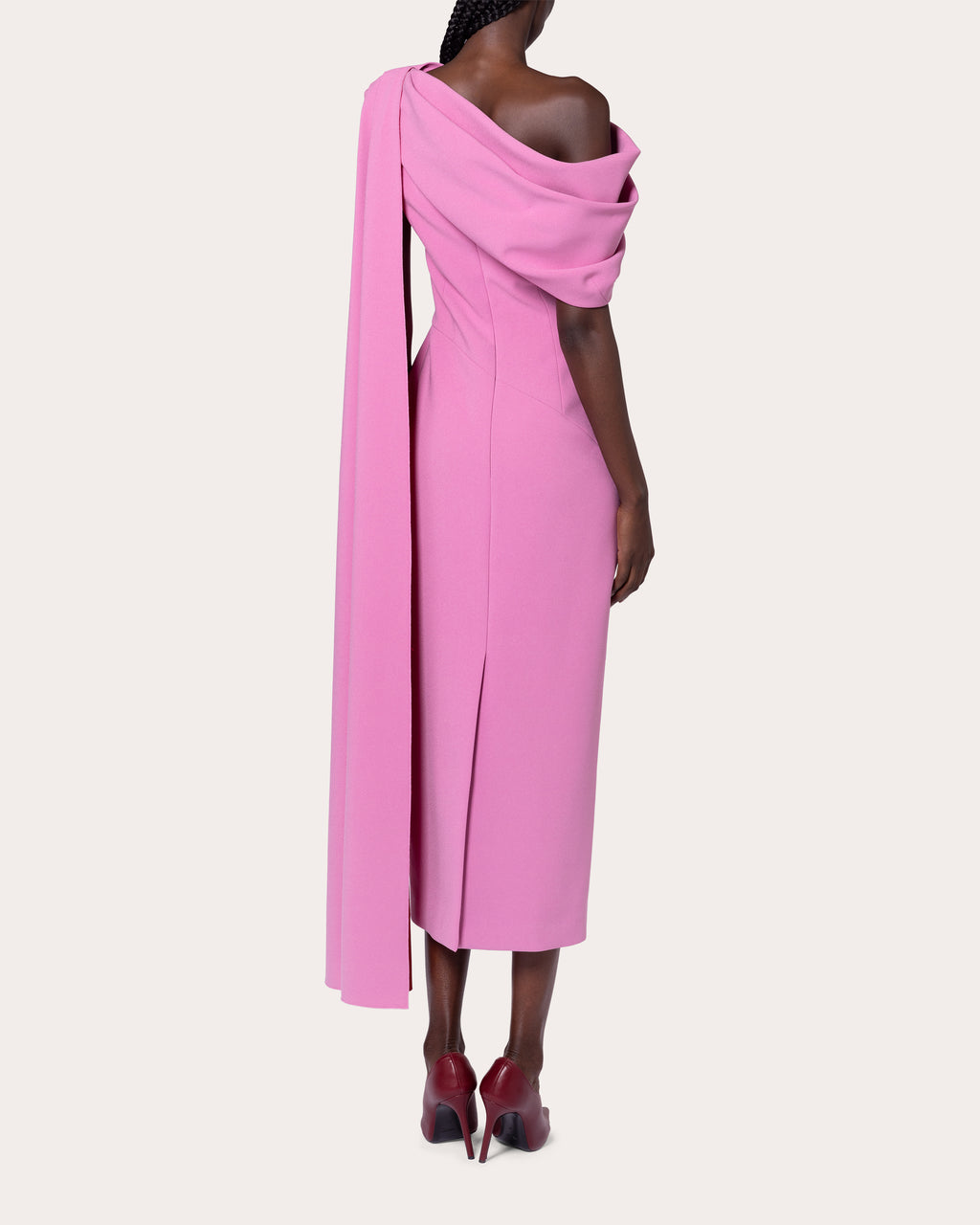 Maite Asymmetric Cape Effect Crepe Midi Dress