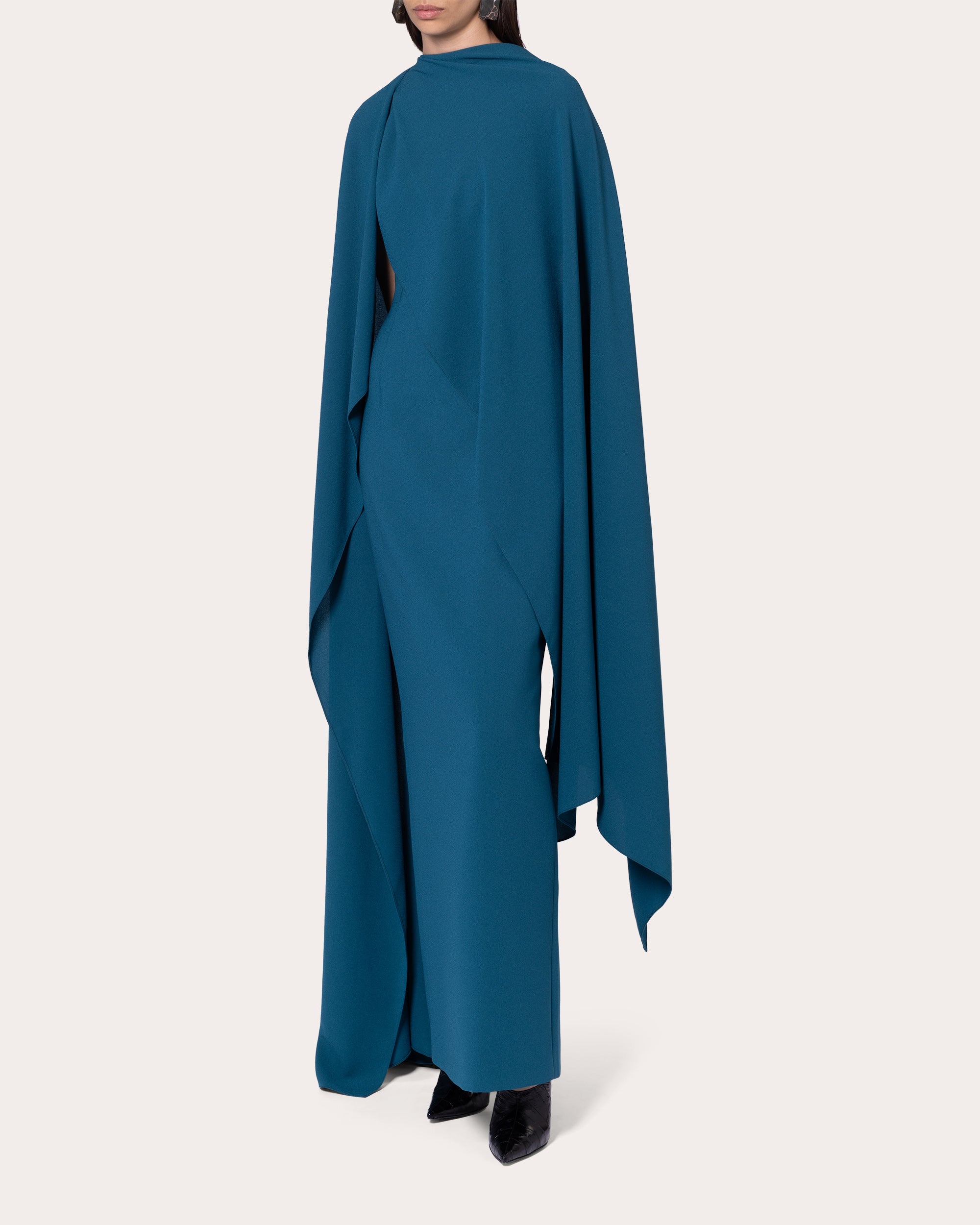 Deena Crepe Asymmetric Cape Maxi Dress | Olivela Deena Crepe Asymmetric Cape Maxi Dress | Olivela