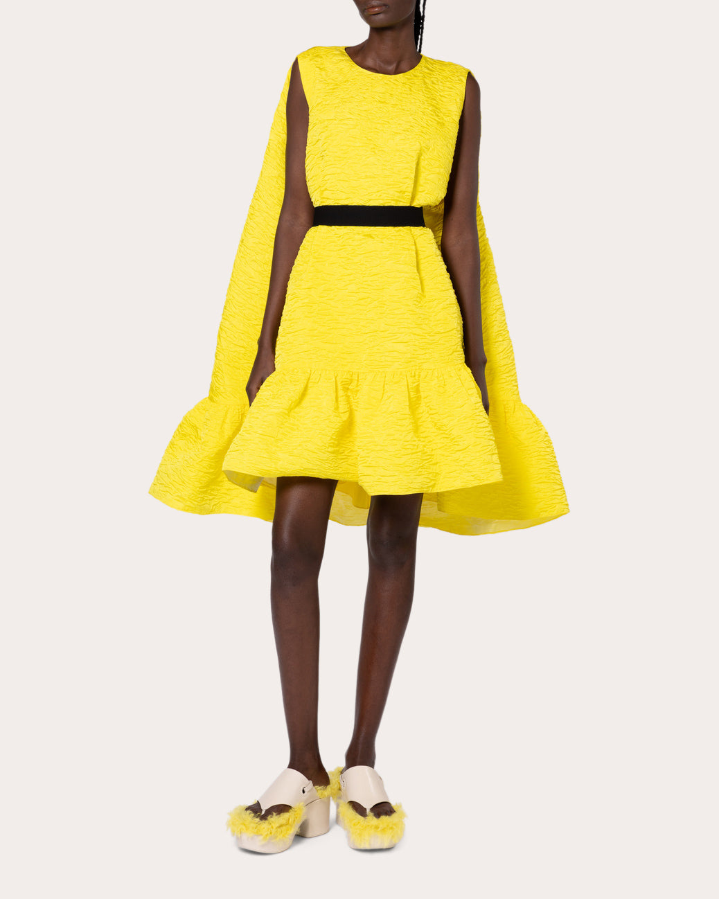 Elia Cloque Ruffle Cape Dress