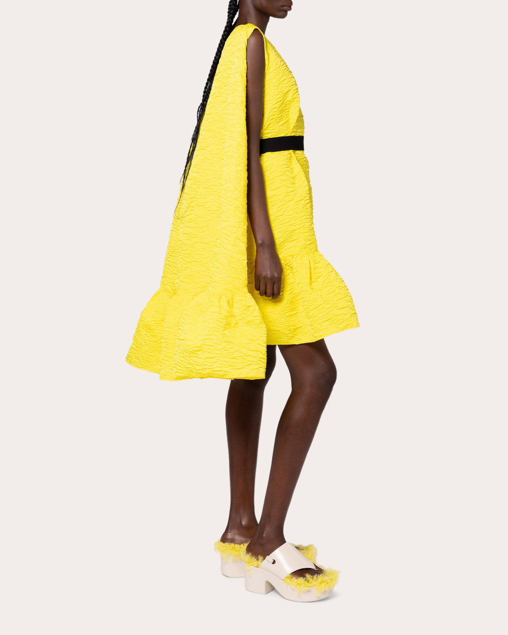 Elia Cloque Ruffle Cape Dress