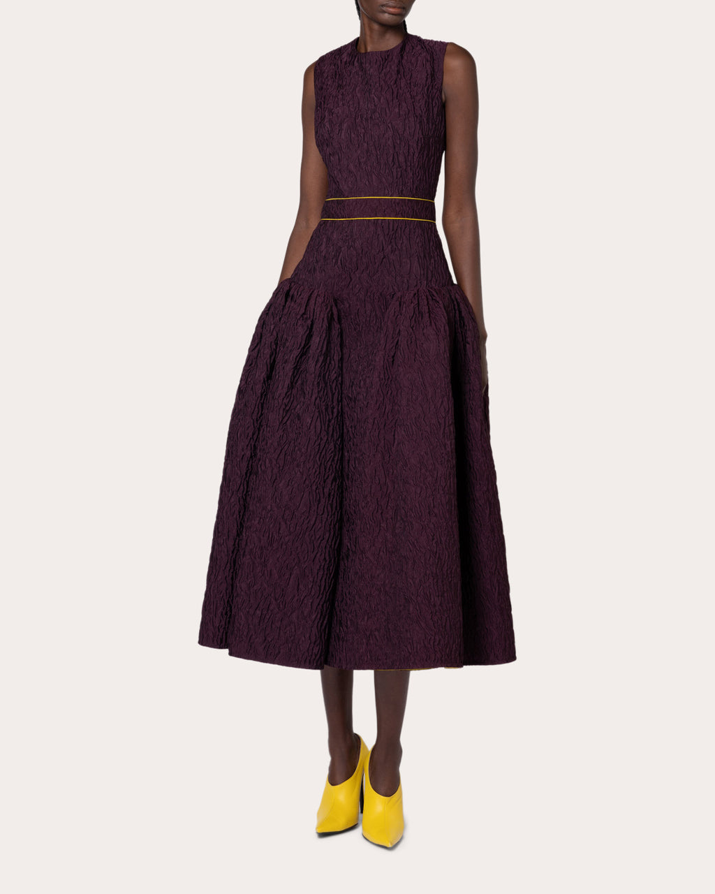 Aya Gathered Cloqué Midi Dress