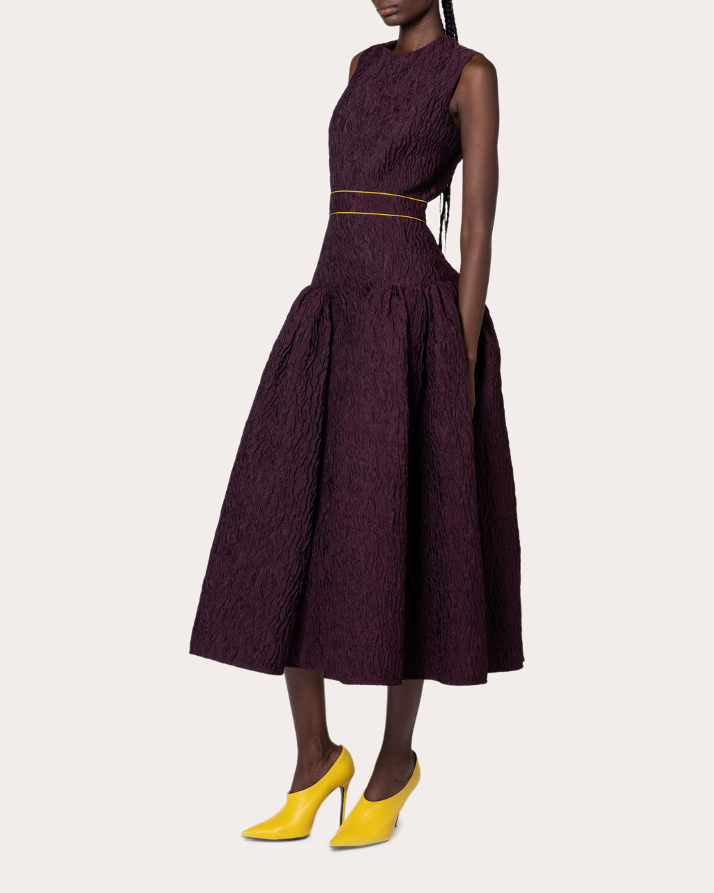 Aya Gathered Cloqué Midi Dress