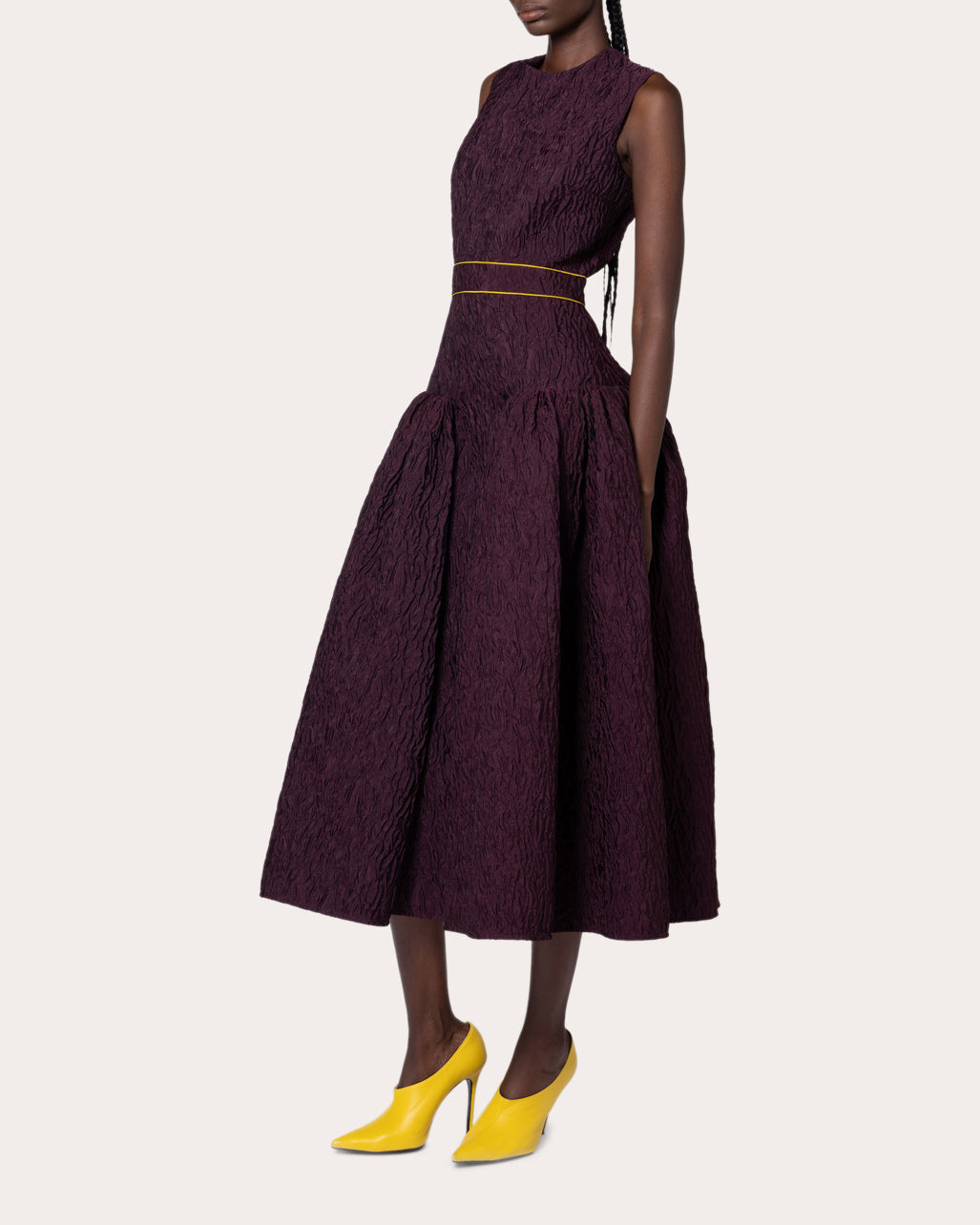 Aya Gathered Cloqué Midi Dress