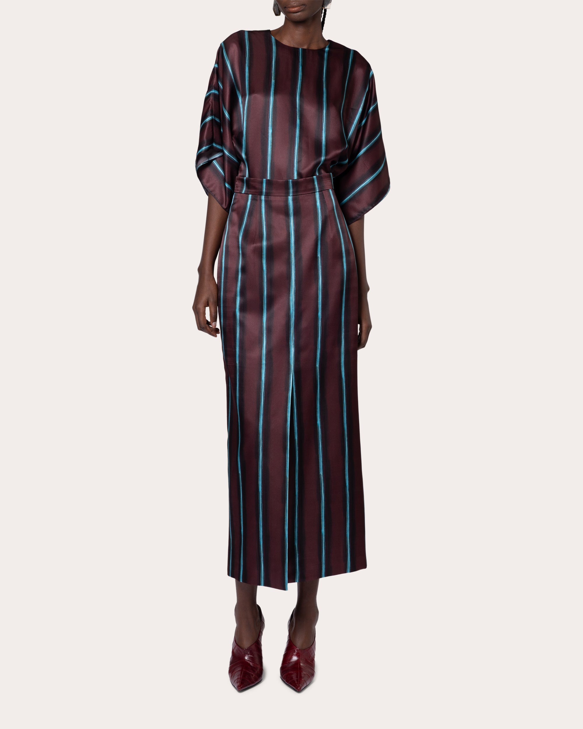 Nadra Stripe Silk Drape Top