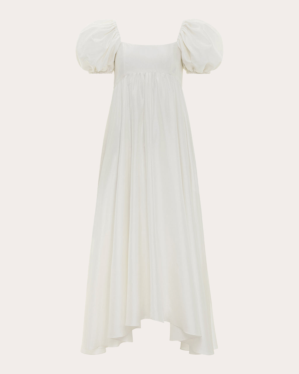 Rory Raw Silk Puff-Sleeve Midi Dress