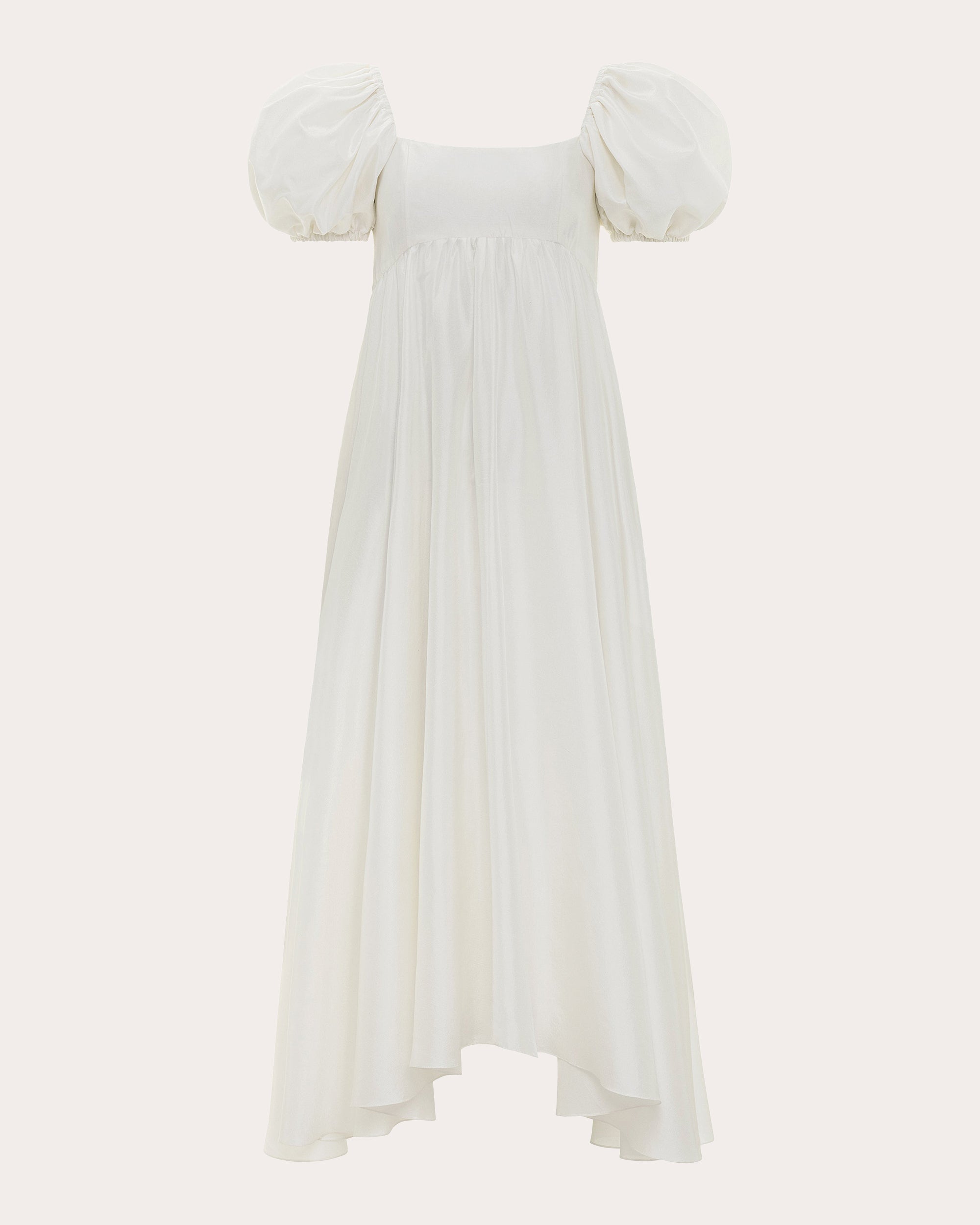 Rory Raw Silk Puff-Sleeve Midi Dress
