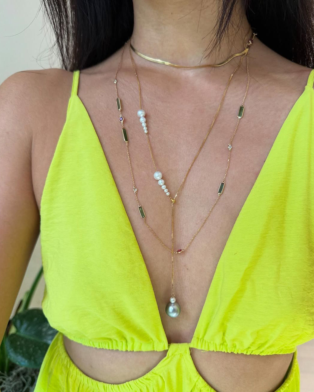 Akoya & Tahitian Pearl 18k Gold Lariat Necklace