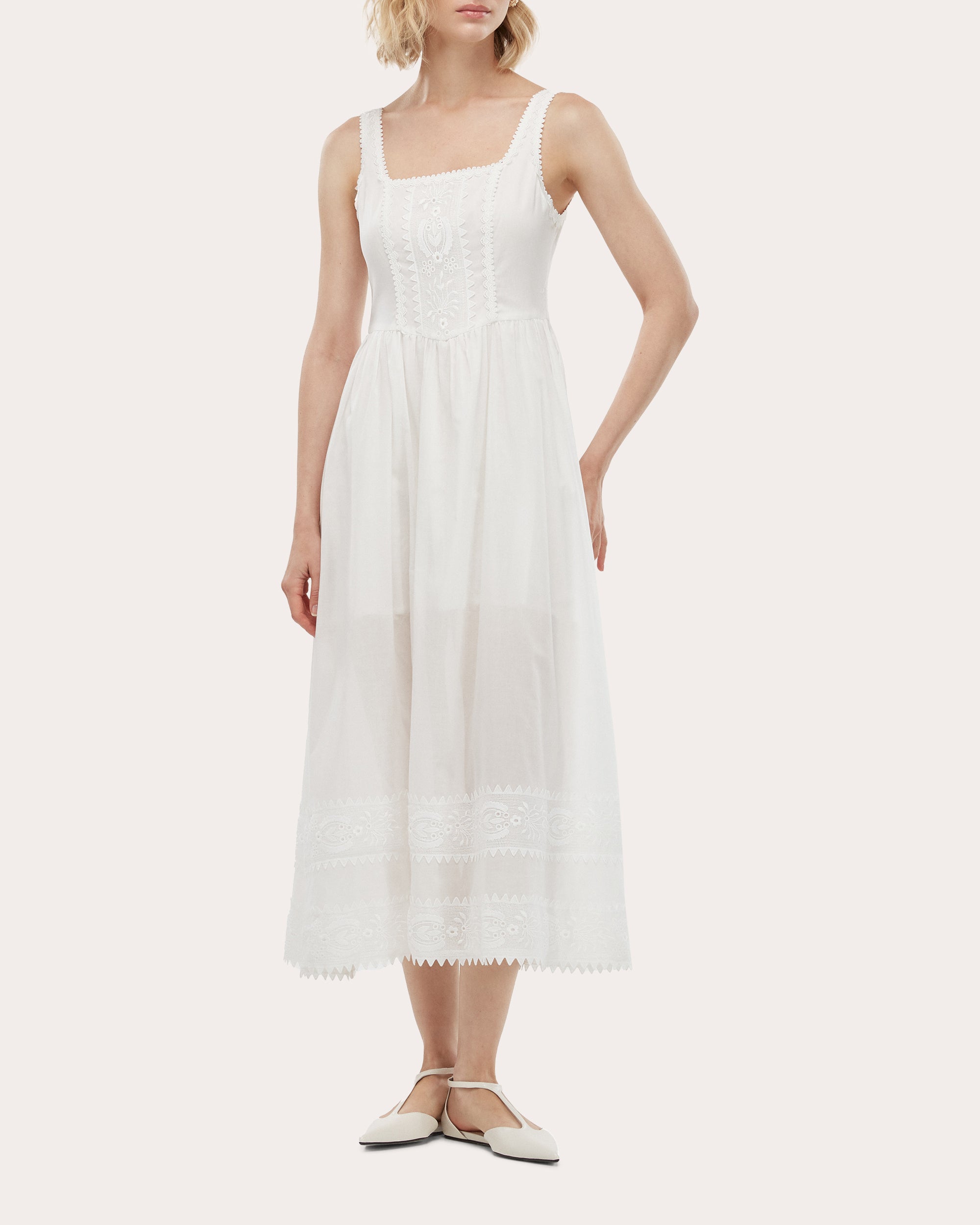 Alba Embroidered Cotton Corset Midi Dress