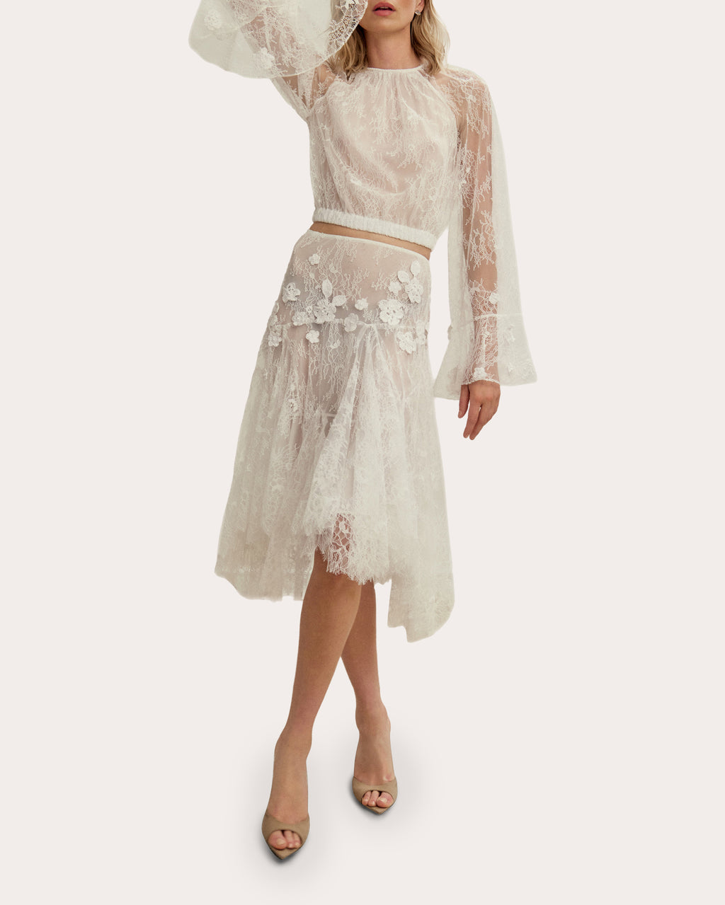 Alba Floral Appliqué Lace Blouson Blouse