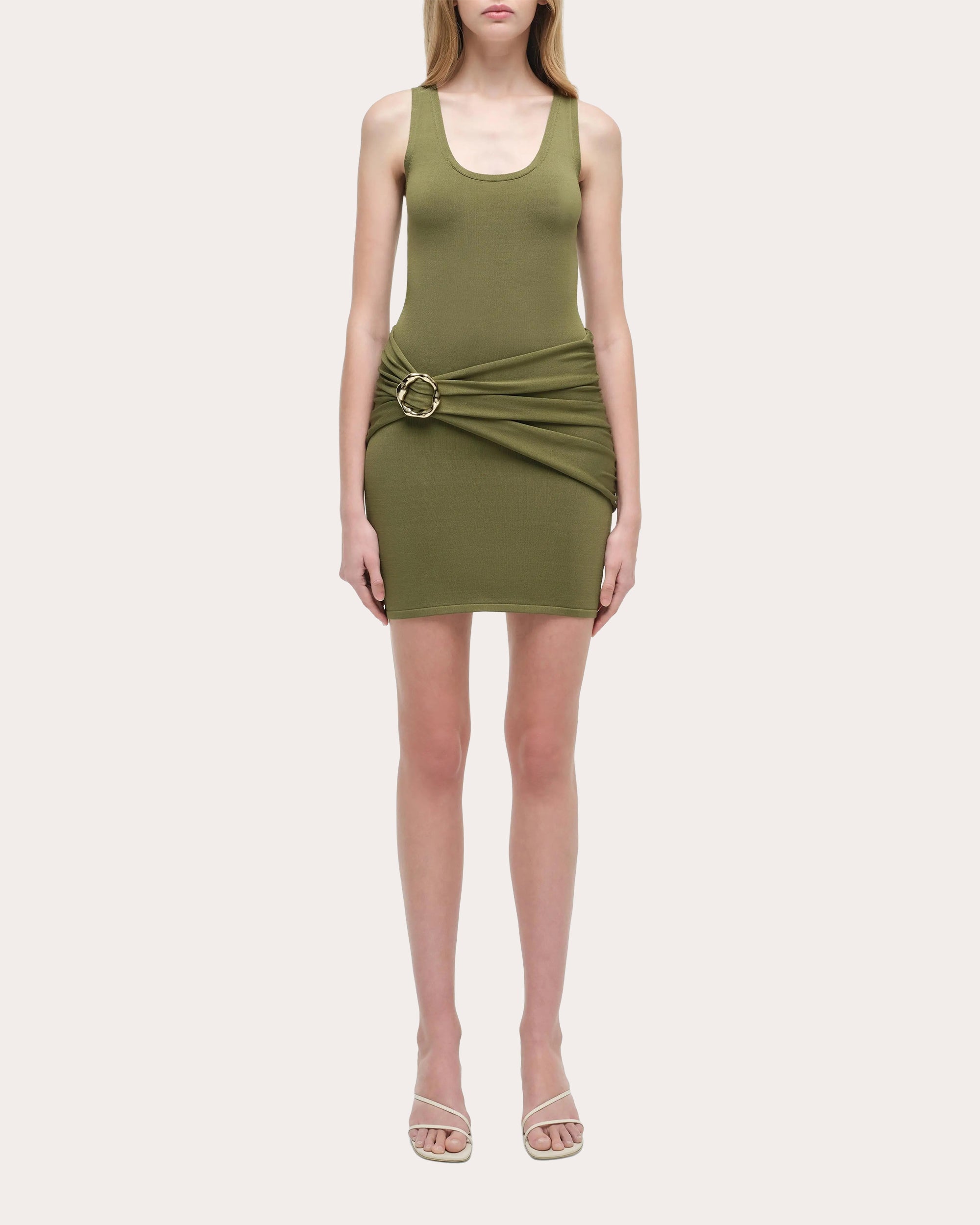 Alivia Gathered Knit Hardware Mini Dress