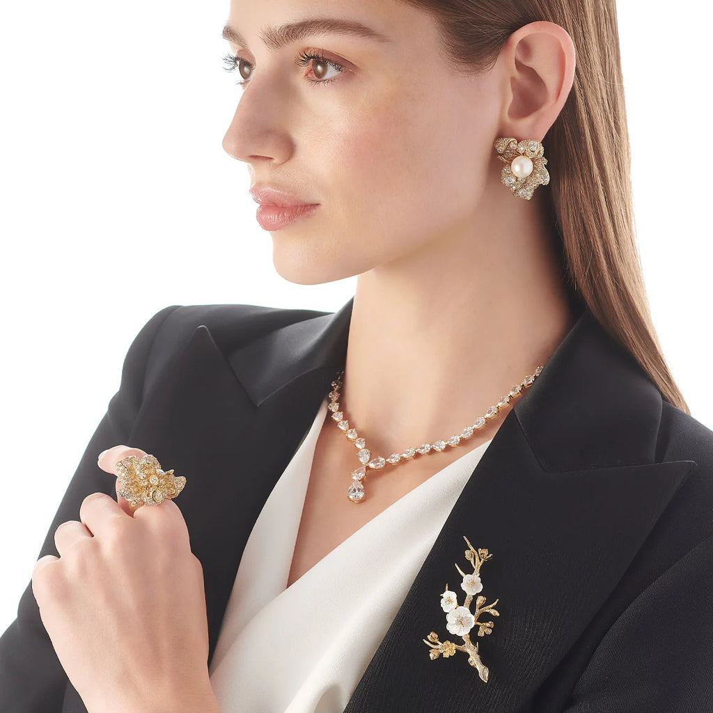 Diamond & Cultured Pearl Blossom Stud Earrings