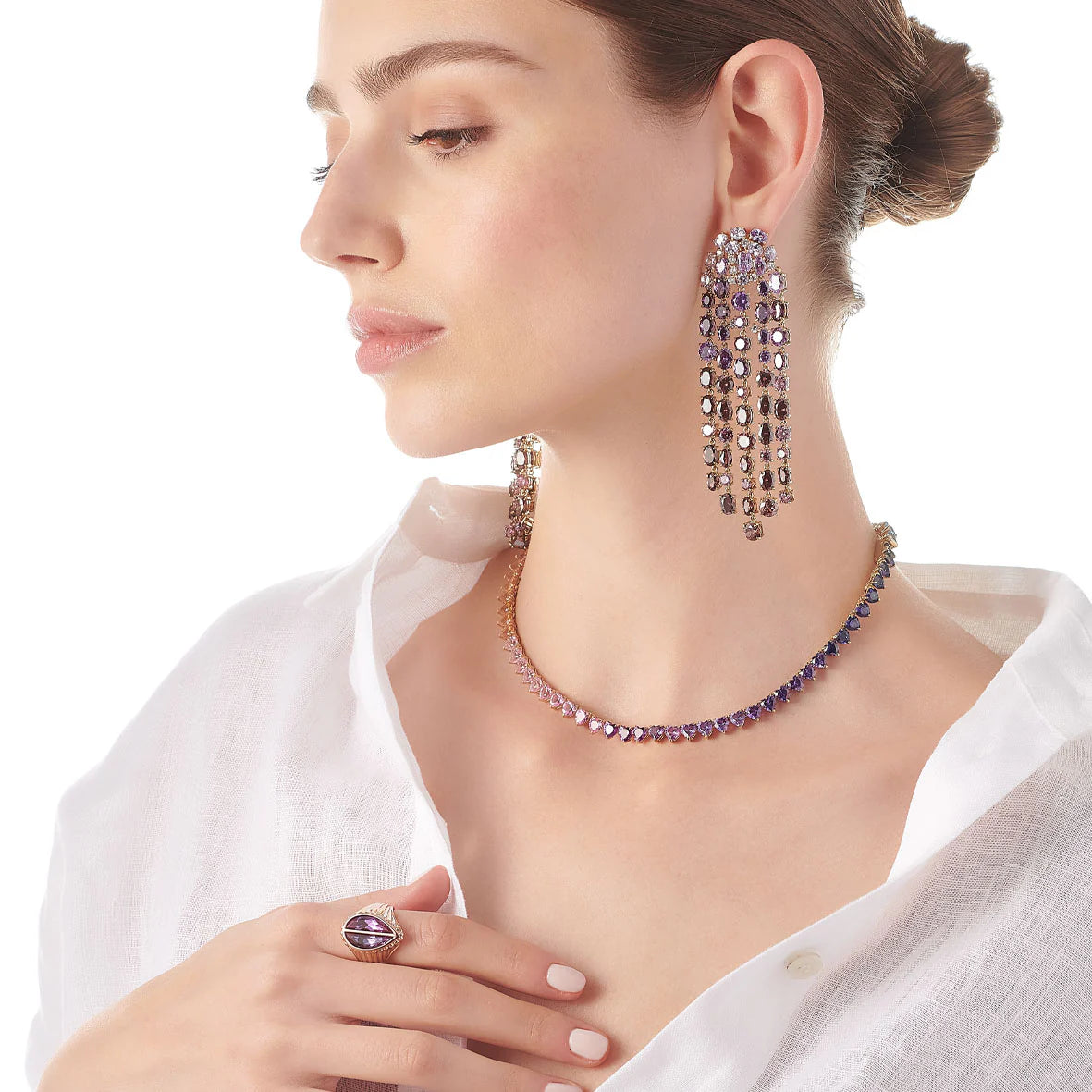 Diamond & Amethyst Cascade Ombré Drop Earrings